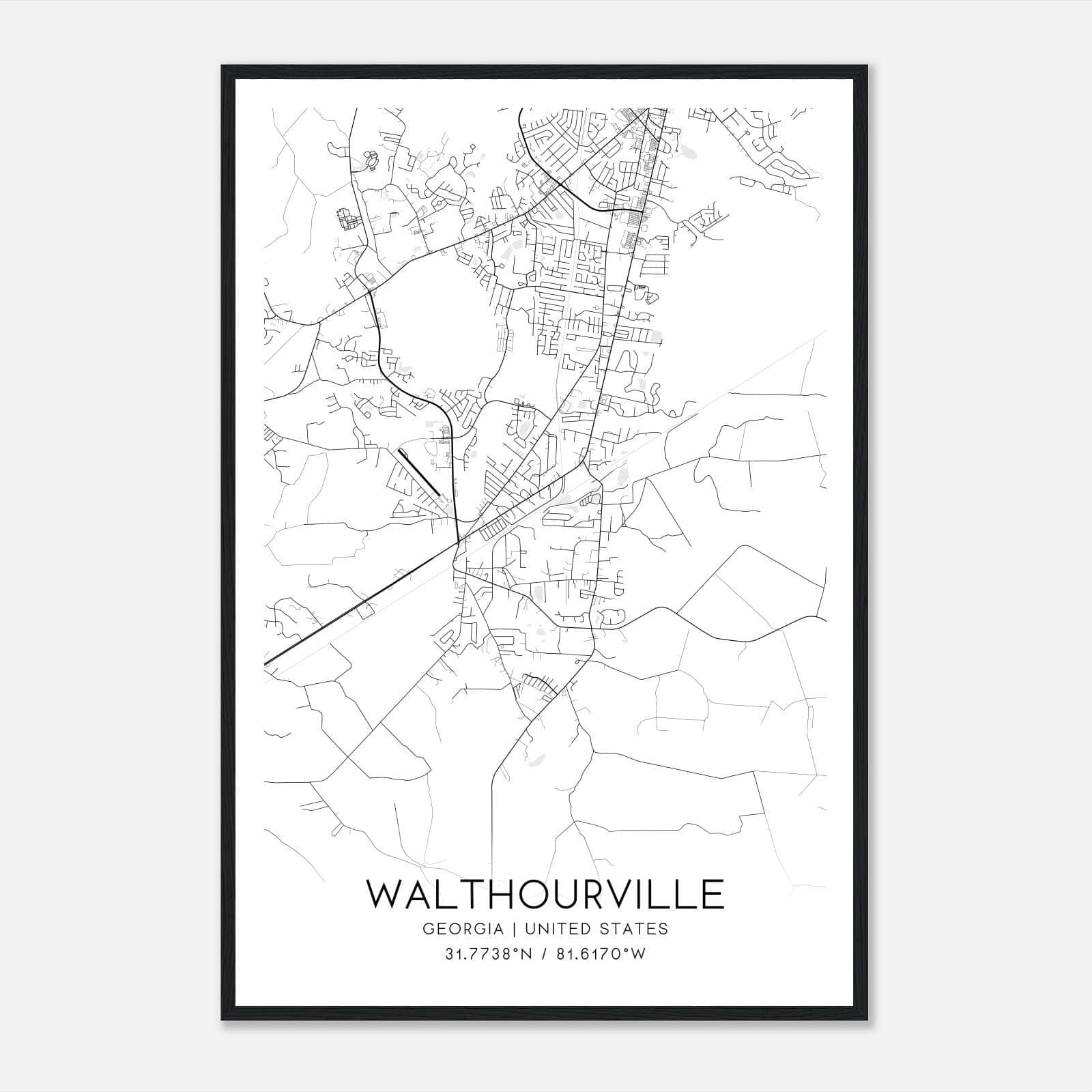 Walthourville Georgia Map Poster, Modern Home Decor Wall Art Print Walthourville Georgia Map Poster, Modern Home Decor Wall Art Print