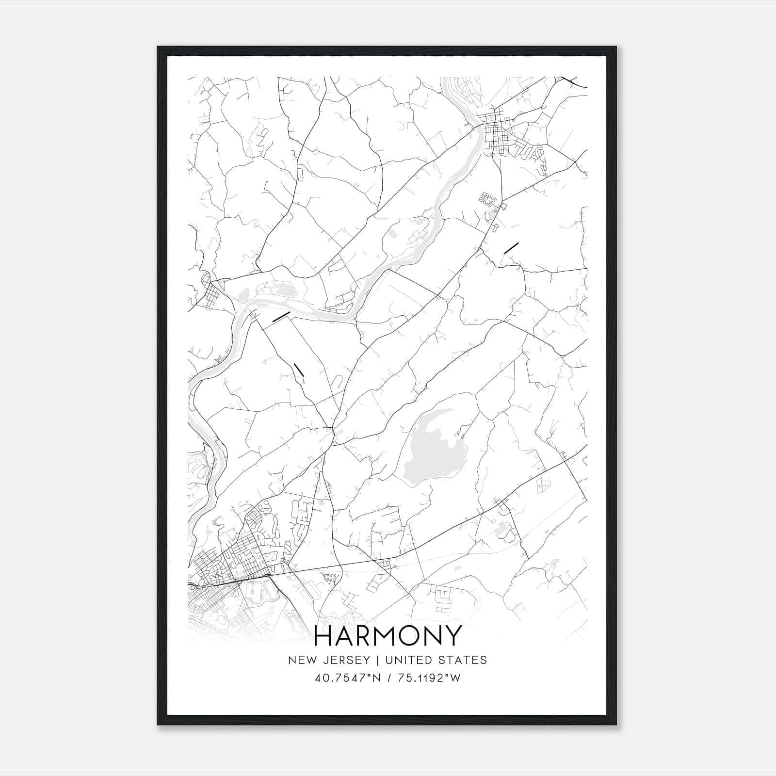 Harmony New Jersey Map Poster, Modern Home Decor Wall Art Print Harmony New Jersey Map Poster, Modern Home Decor Wall Art Print