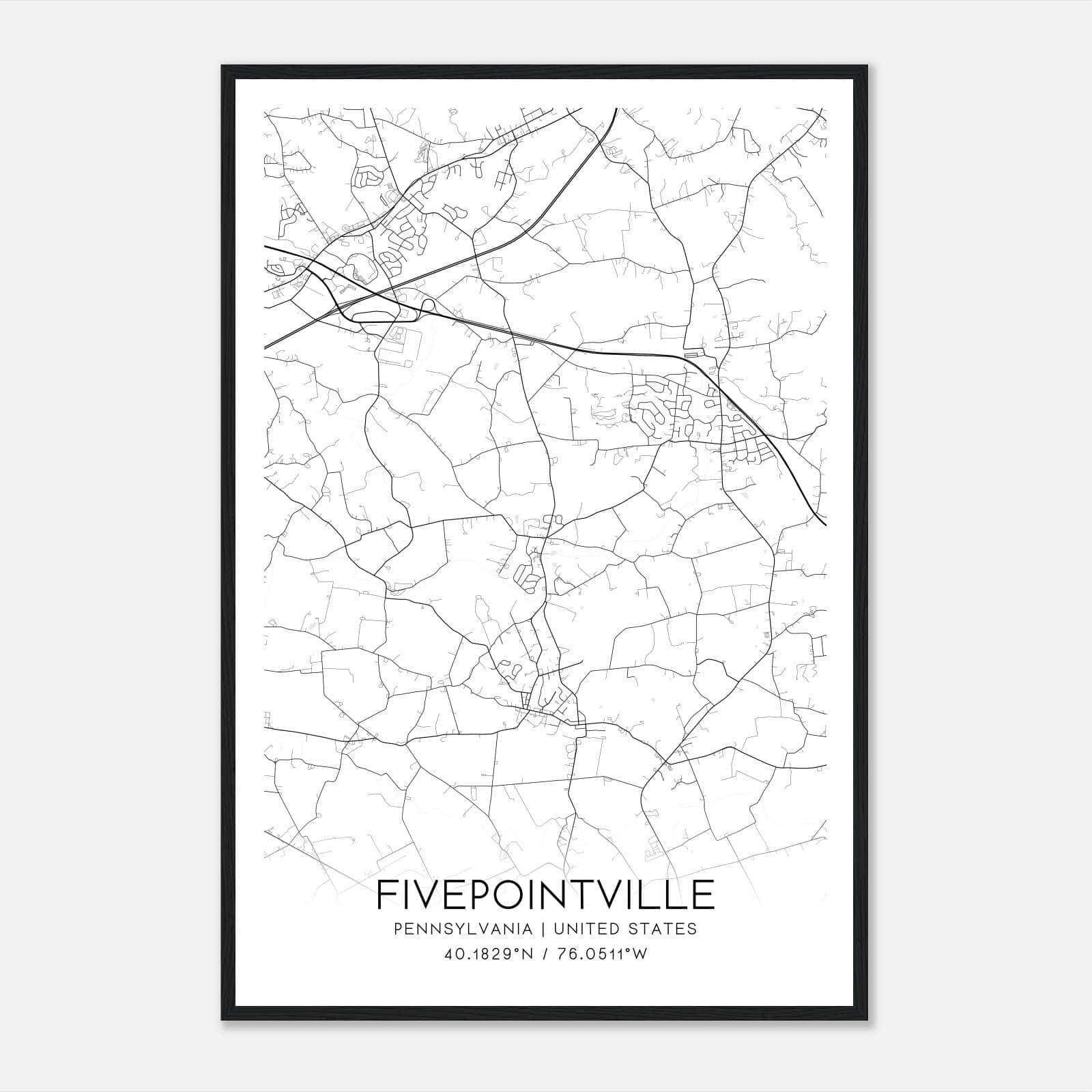 Fivepointville Pennsylvania Map Poster, Modern Home Decor Wall Art Print Fivepointville Pennsylvania Map Poster, Modern Home Decor Wall Art Print