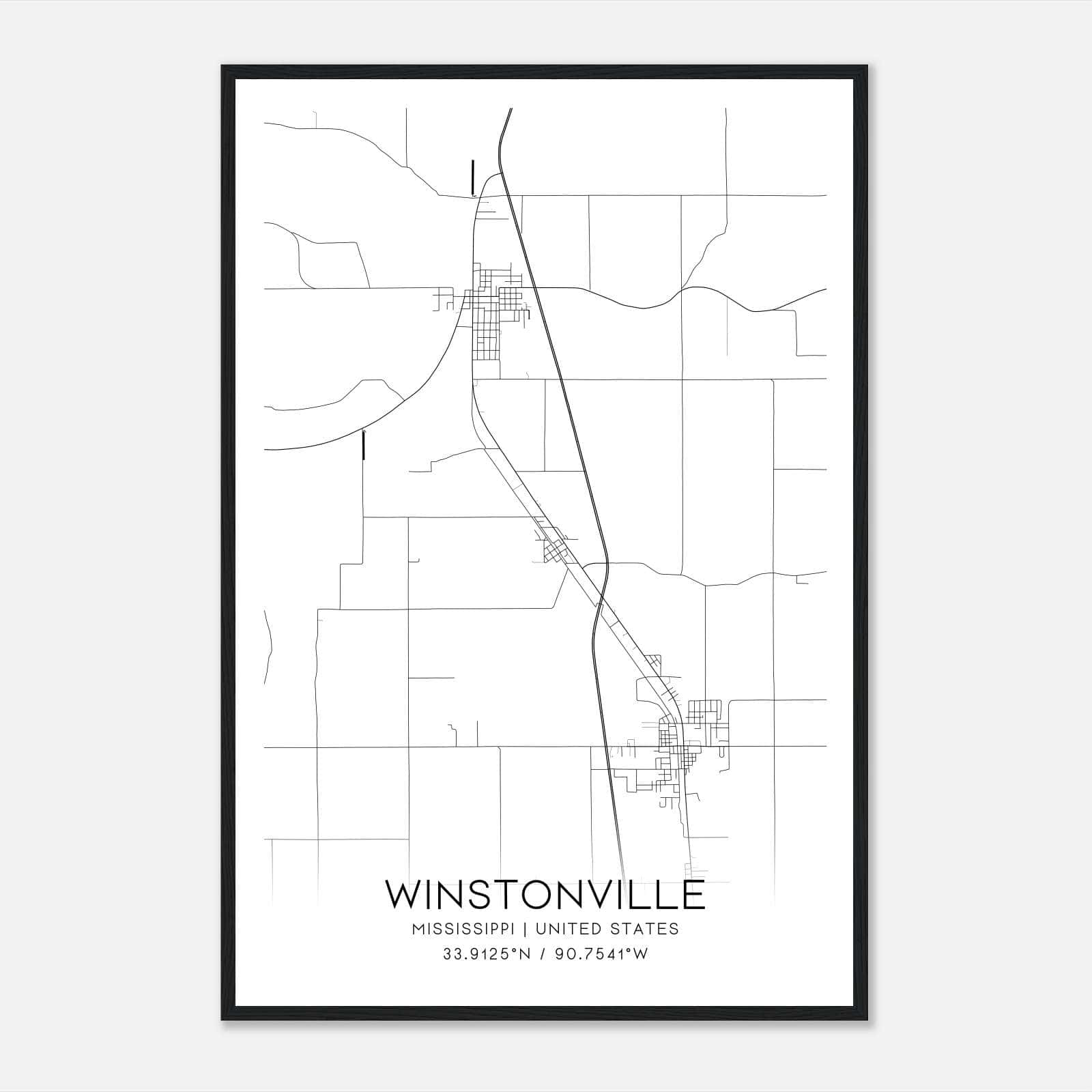 Winstonville Mississippi Map Poster, Modern Home Decor Wall Art Print Winstonville Mississippi Map Poster, Modern Home Decor Wall Art Print