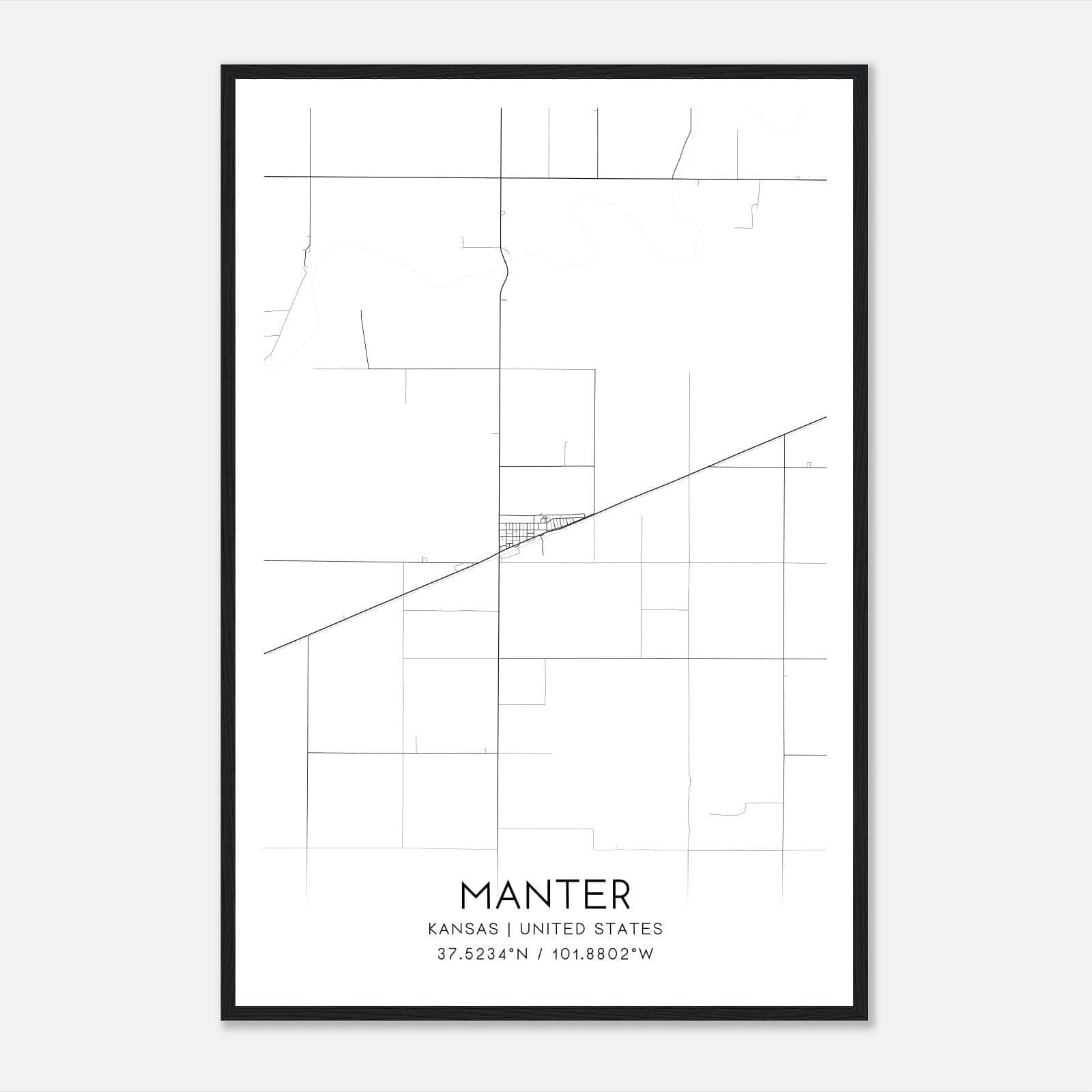 Manter Kansas Map Poster, Modern Home Decor Wall Art Print Manter Kansas Map Poster, Modern Home Decor Wall Art Print