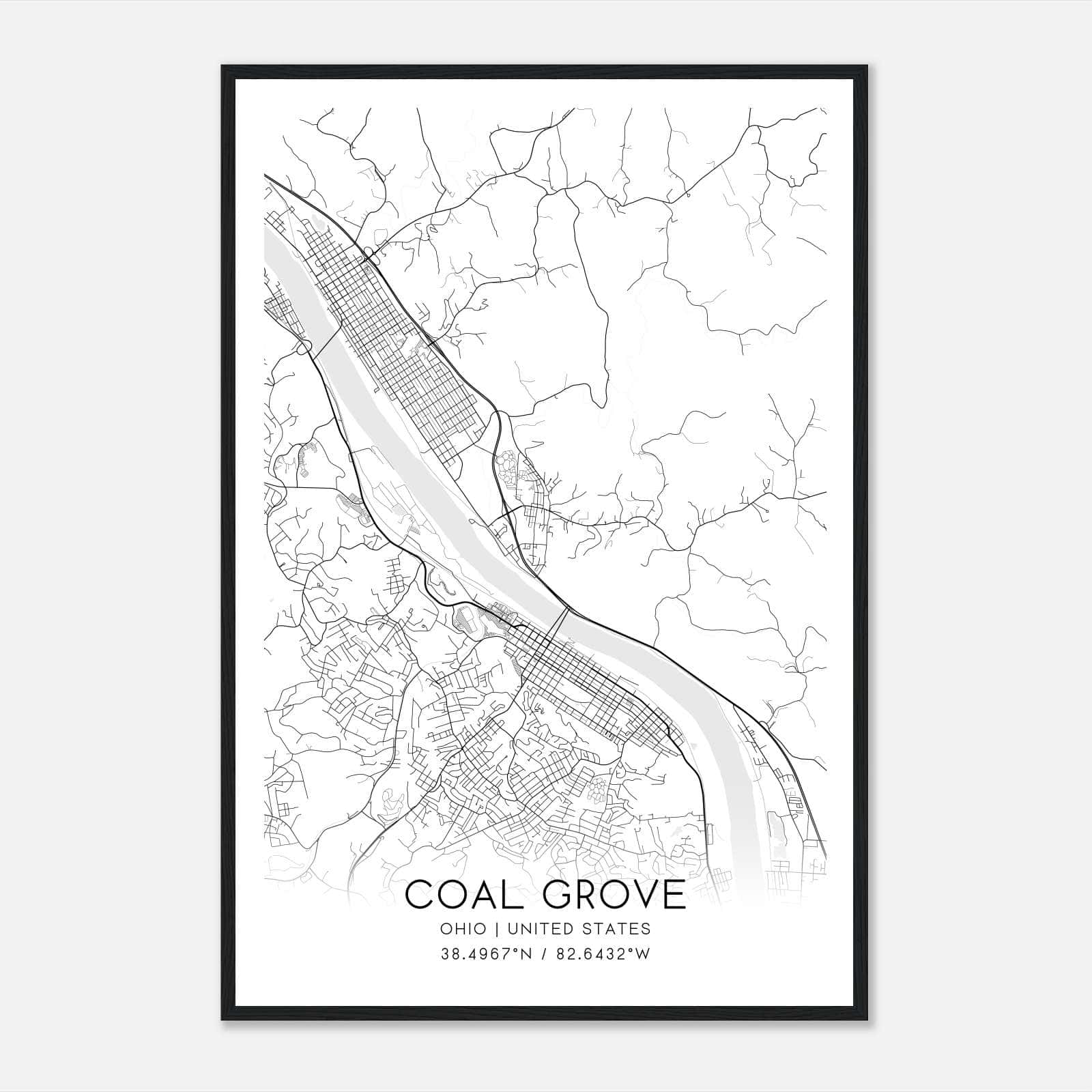 Coal Grove Ohio Map Poster, Modern Home Decor Wall Art Print Coal Grove Ohio Map Poster, Modern Home Decor Wall Art Print