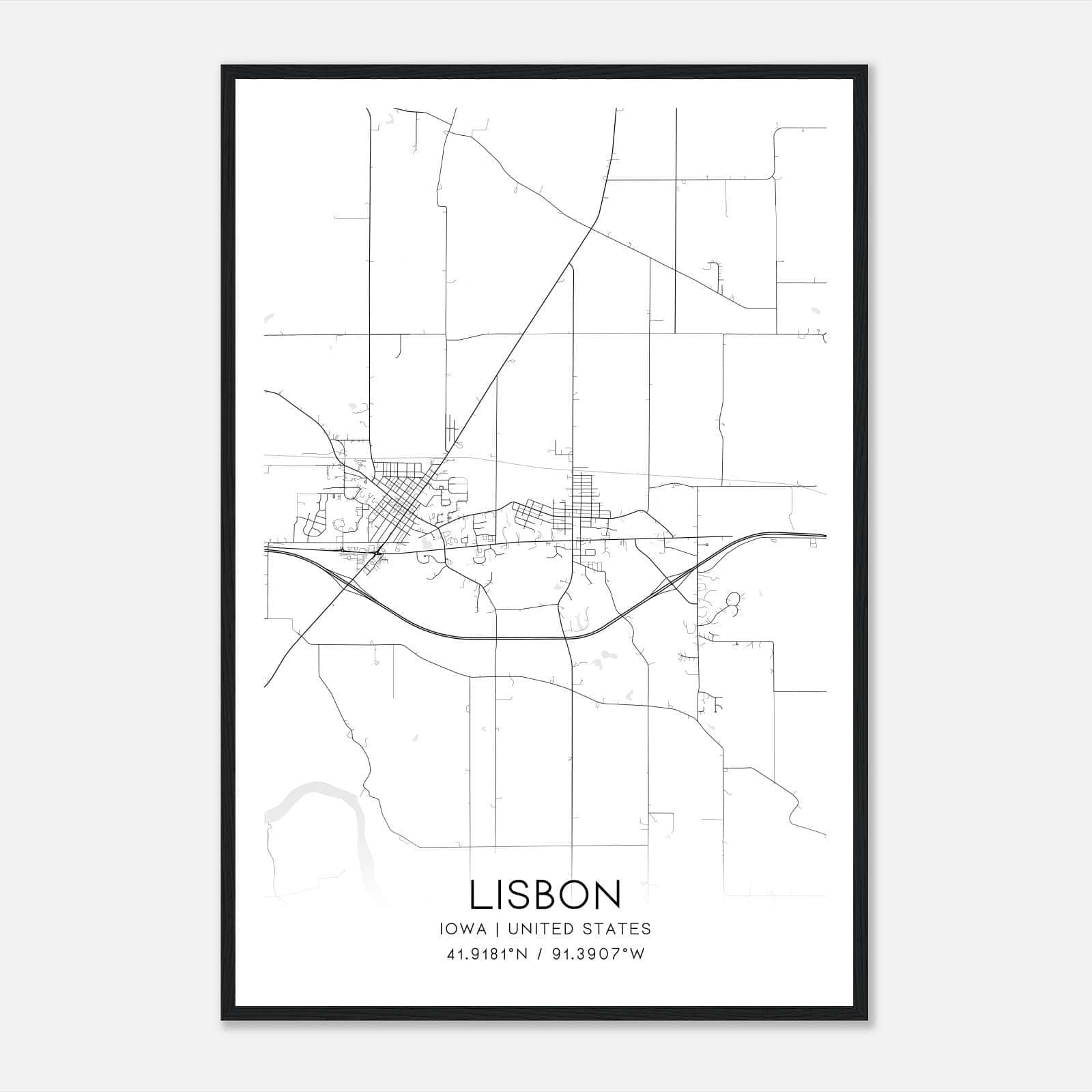 Lisbon Iowa Map Poster, Modern Home Decor Wall Art Print Lisbon Iowa Map Poster, Modern Home Decor Wall Art Print