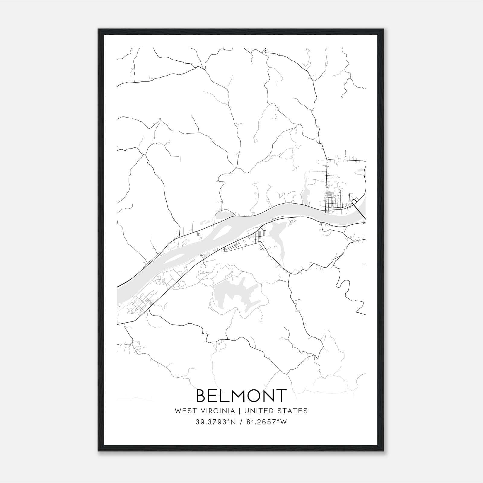 Belmont West Virginia Map Poster, Modern Home Decor Wall Art Print Belmont West Virginia Map Poster, Modern Home Decor Wall Art Print