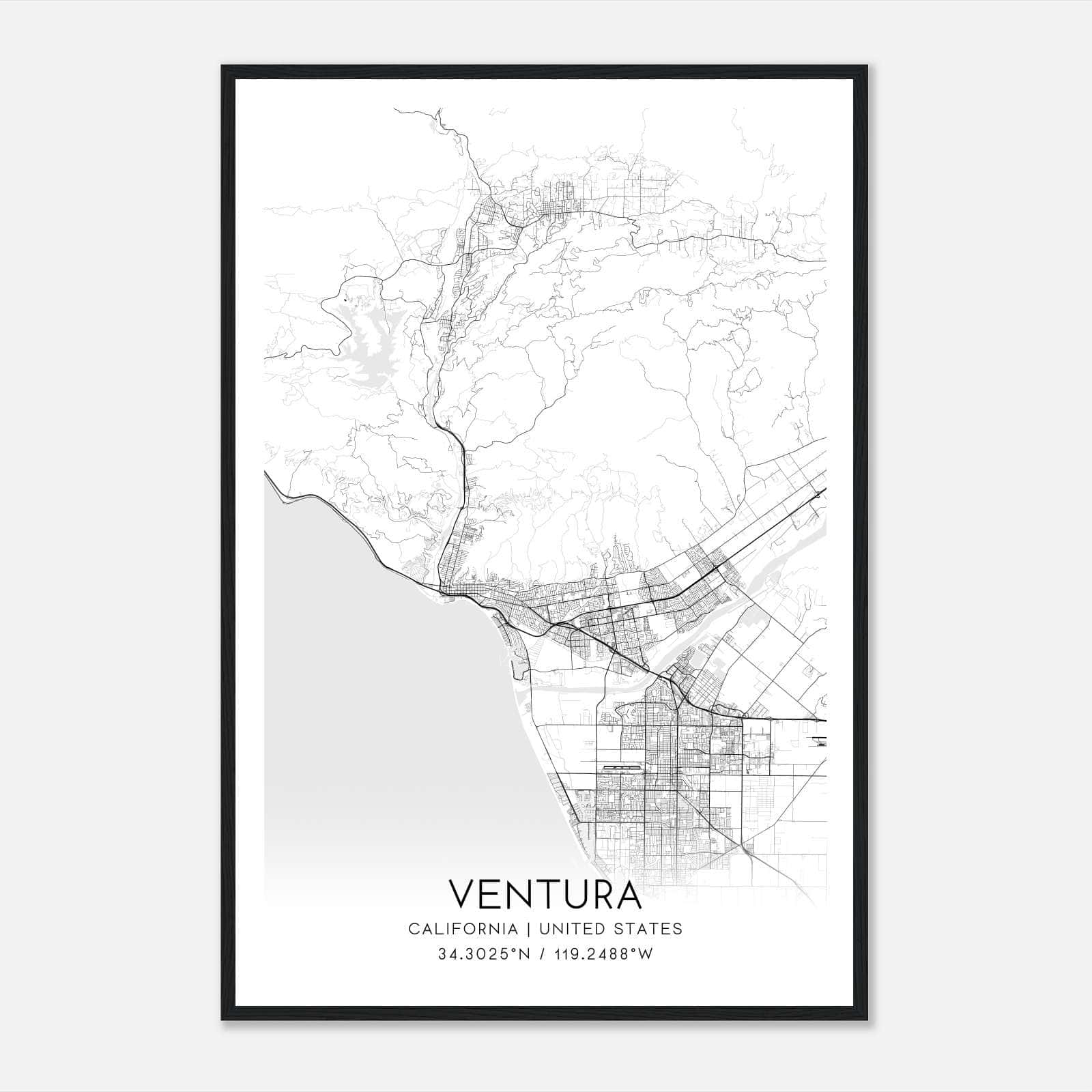 Ventura California Map Poster, Modern Home Decor Wall Art Print Ventura California Map Poster, Modern Home Decor Wall Art Print