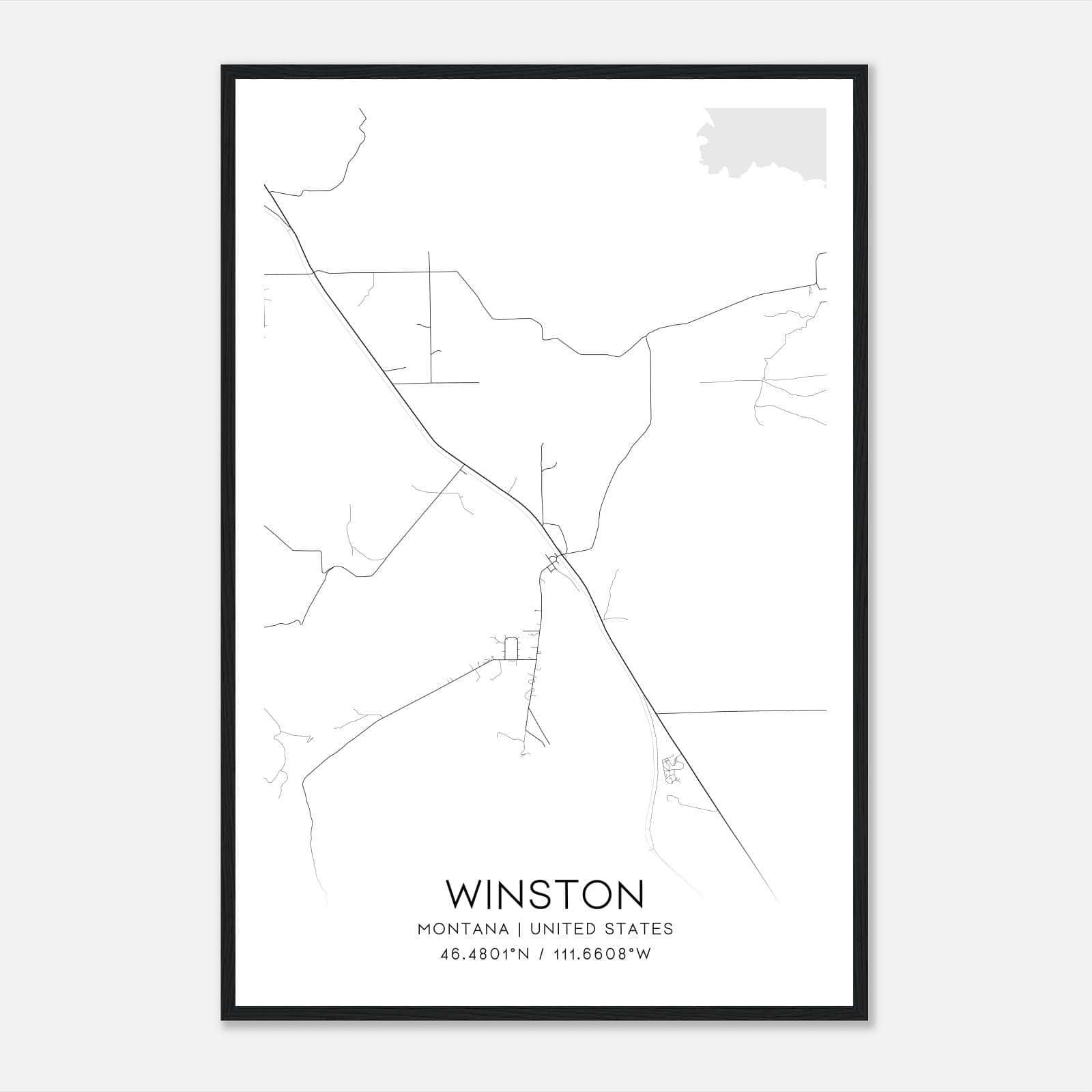 Winston Montana Map Poster, Modern Home Decor Wall Art Print Winston Montana Map Poster, Modern Home Decor Wall Art Print
