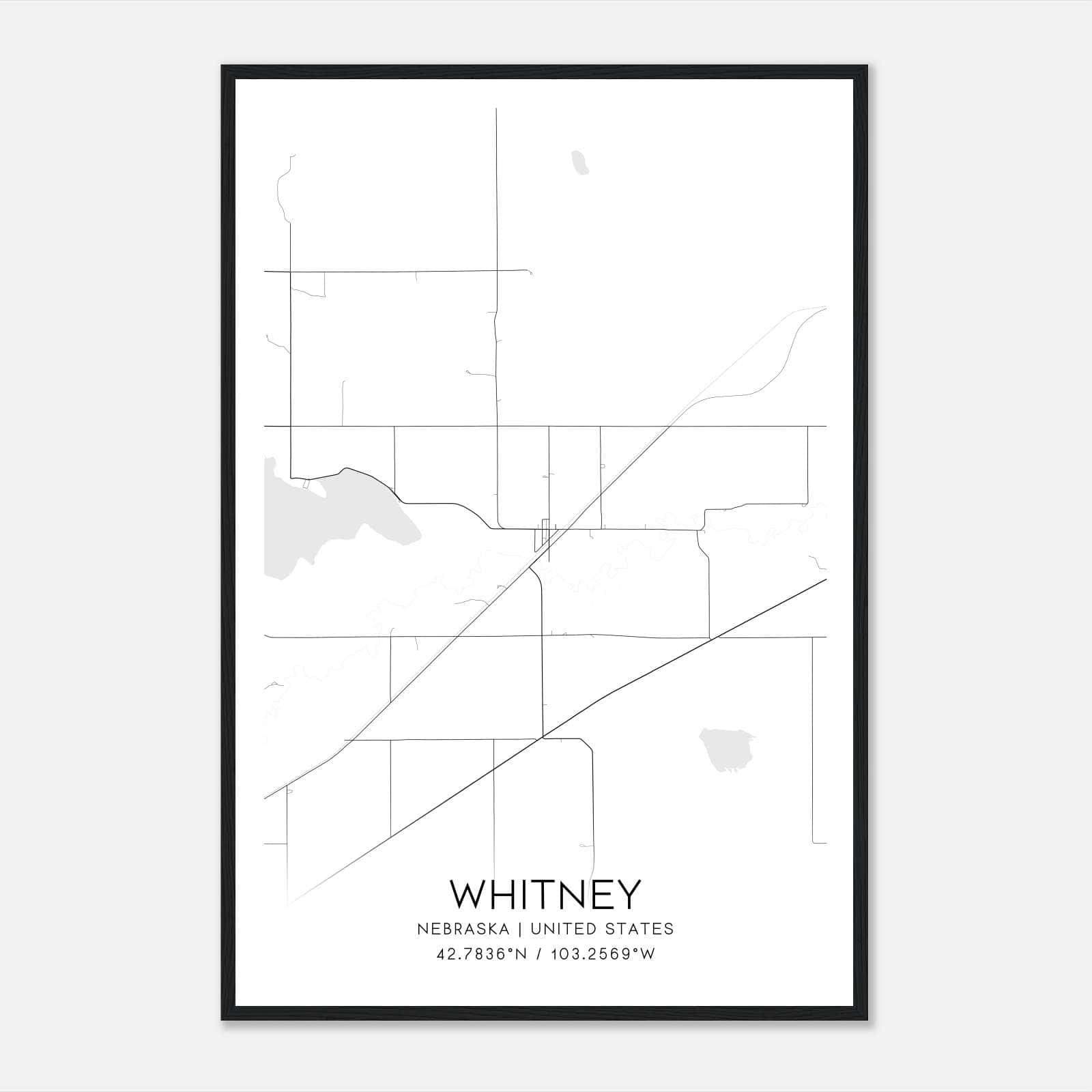 Whitney Nebraska Map Poster, Modern Home Decor Wall Art Print Whitney Nebraska Map Poster, Modern Home Decor Wall Art Print
