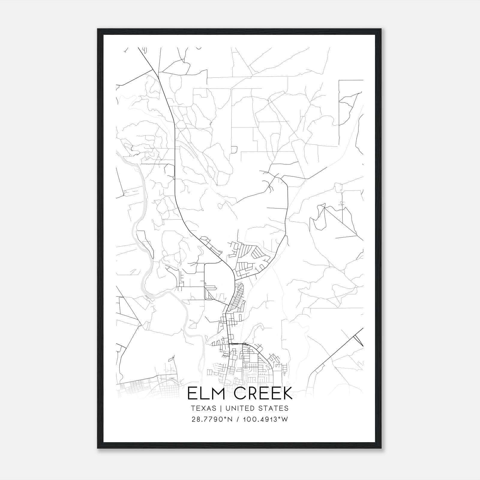 Elm Creek Texas Map Poster, Modern Home Decor Wall Art Print Elm Creek Texas Map Poster, Modern Home Decor Wall Art Print