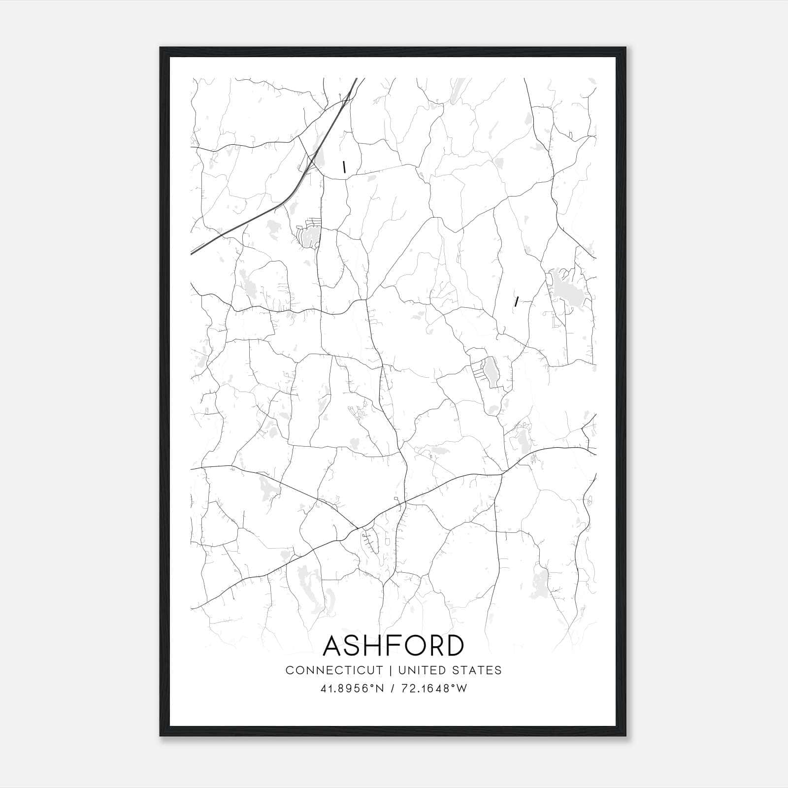 Ashford Connecticut Map Poster, Modern Home Decor Wall Art Print Ashford Connecticut Map Poster, Modern Home Decor Wall Art Print