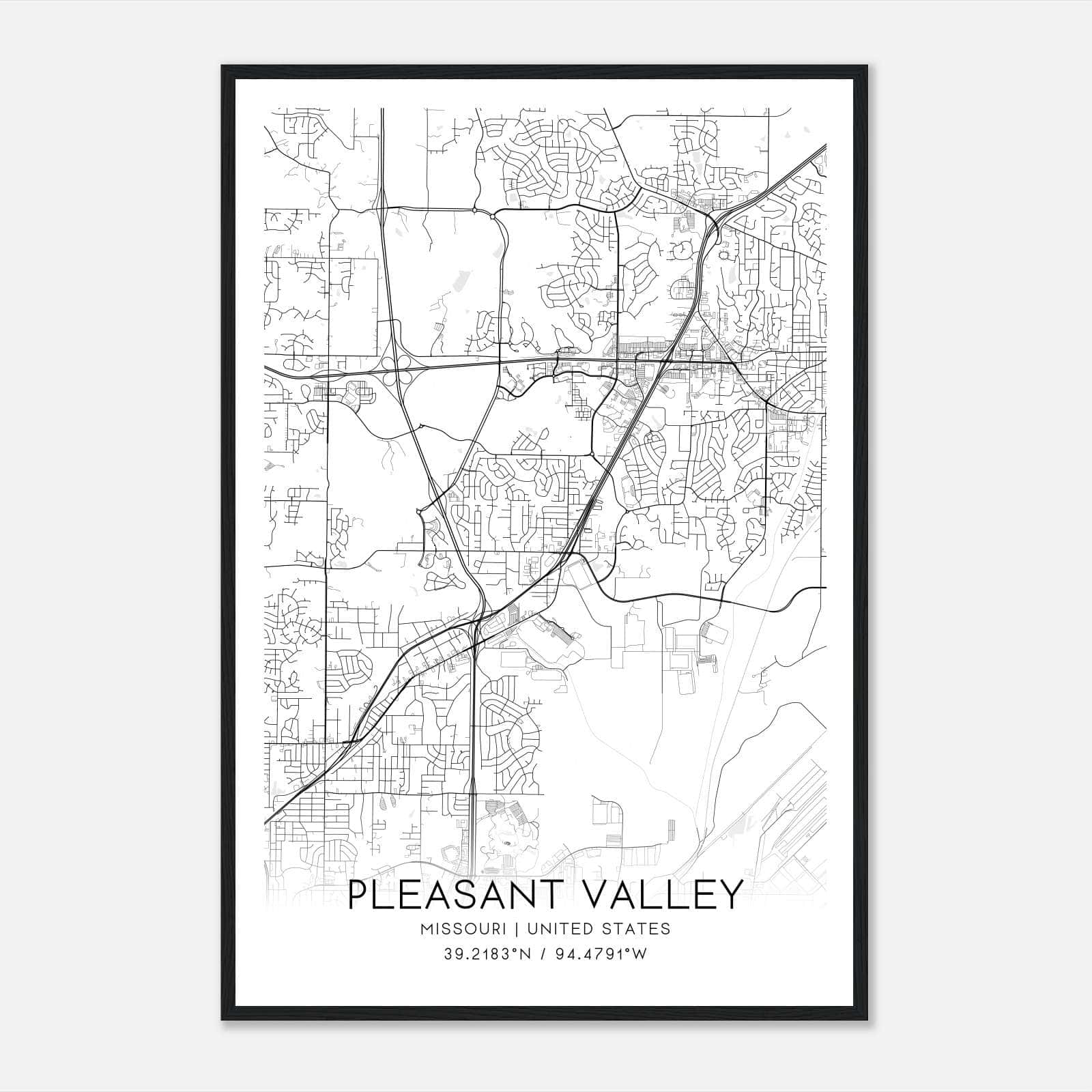 Pleasant Valley Missouri Map Poster, Modern Home Decor Wall Art Print Pleasant Valley Missouri Map Poster, Modern Home Decor Wall Art Print