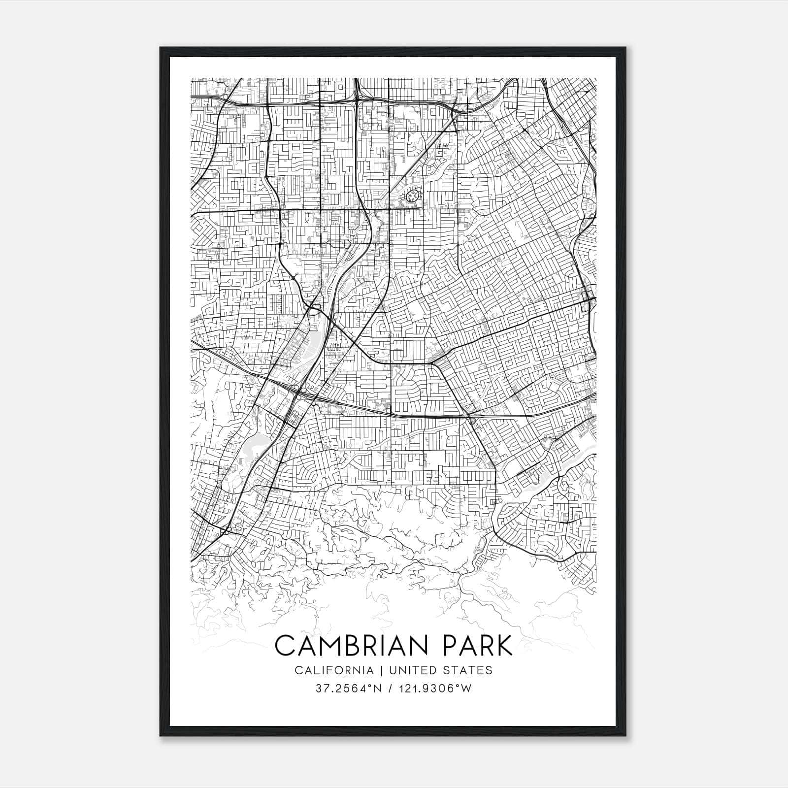 Cambrian Park California Map Poster, Modern Home Decor Wall Art Print Cambrian Park California Map Poster, Modern Home Decor Wall Art Print