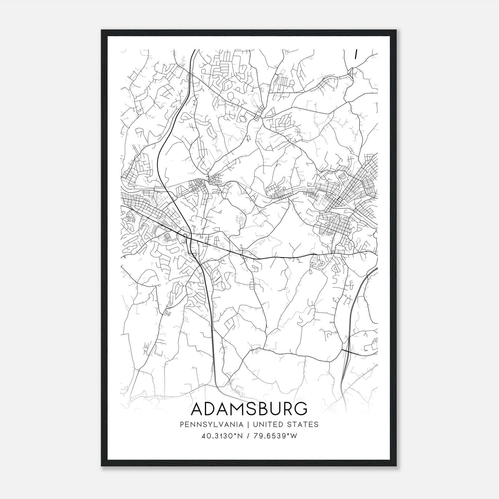 Adamsburg Pennsylvania Map Poster, Modern Home Decor Wall Art Print