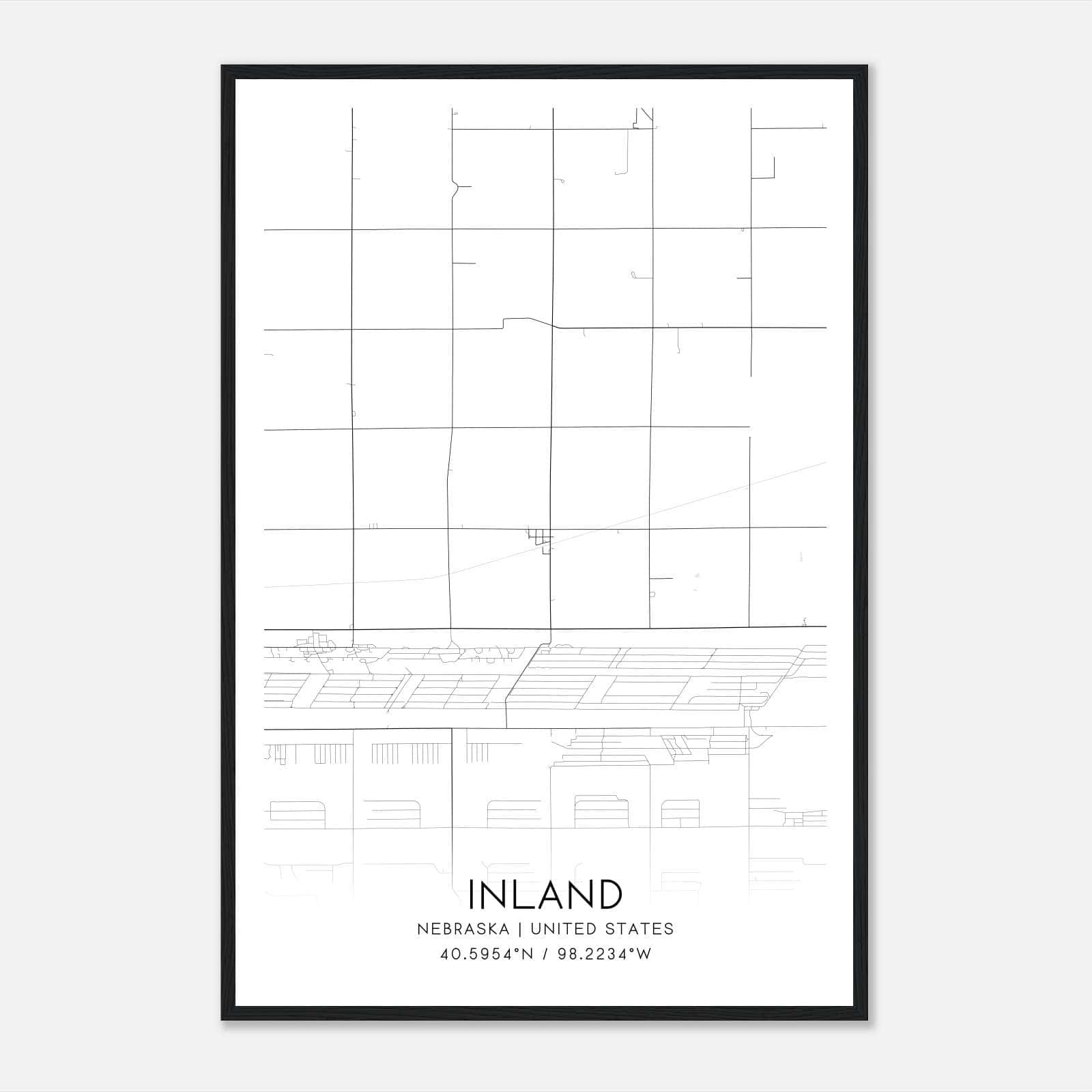 Inland Nebraska Map Poster, Modern Home Decor Wall Art Print Inland Nebraska Map Poster, Modern Home Decor Wall Art Print