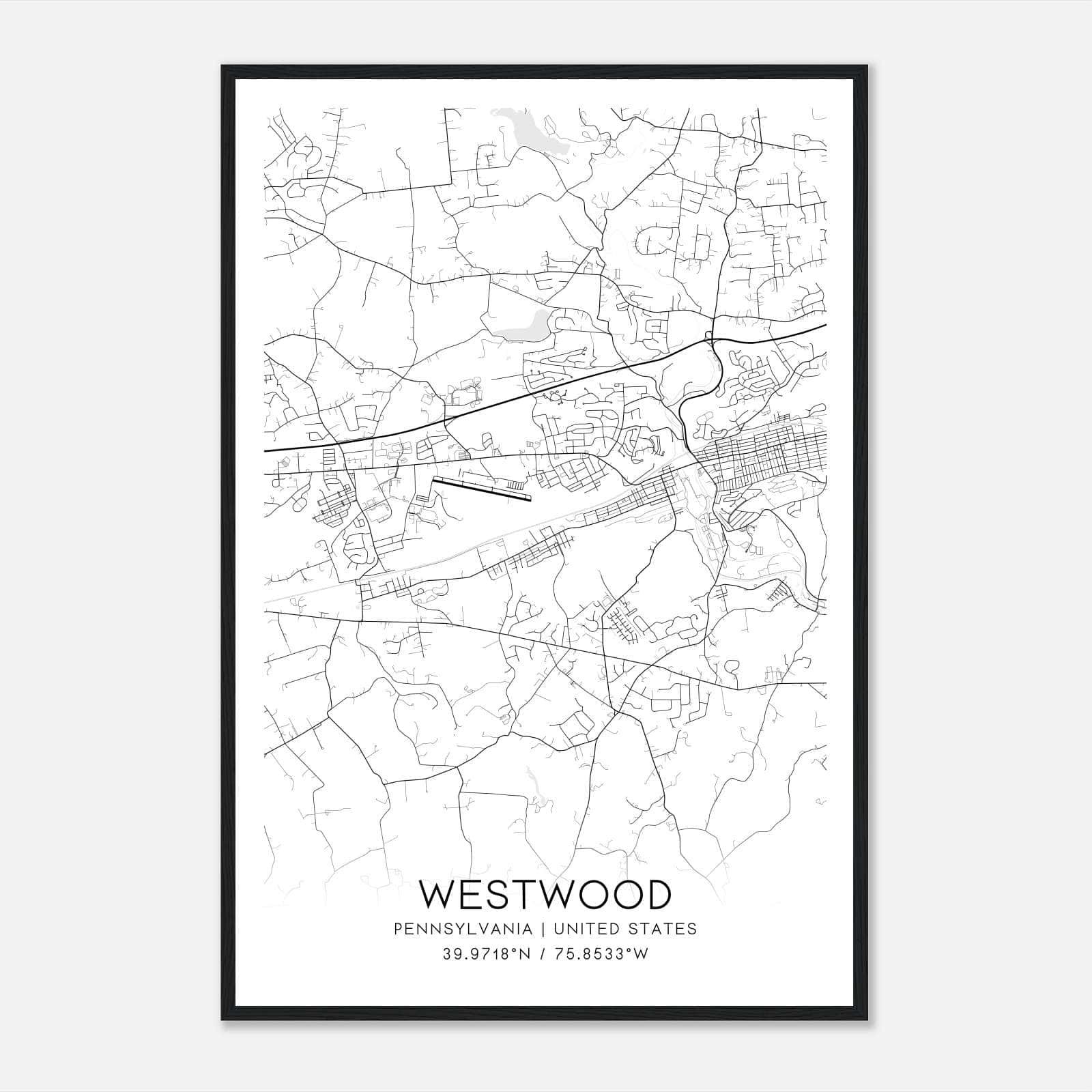 Westwood Pennsylvania Map Poster, Modern Home Decor Wall Art Print Westwood Pennsylvania Map Poster, Modern Home Decor Wall Art Print