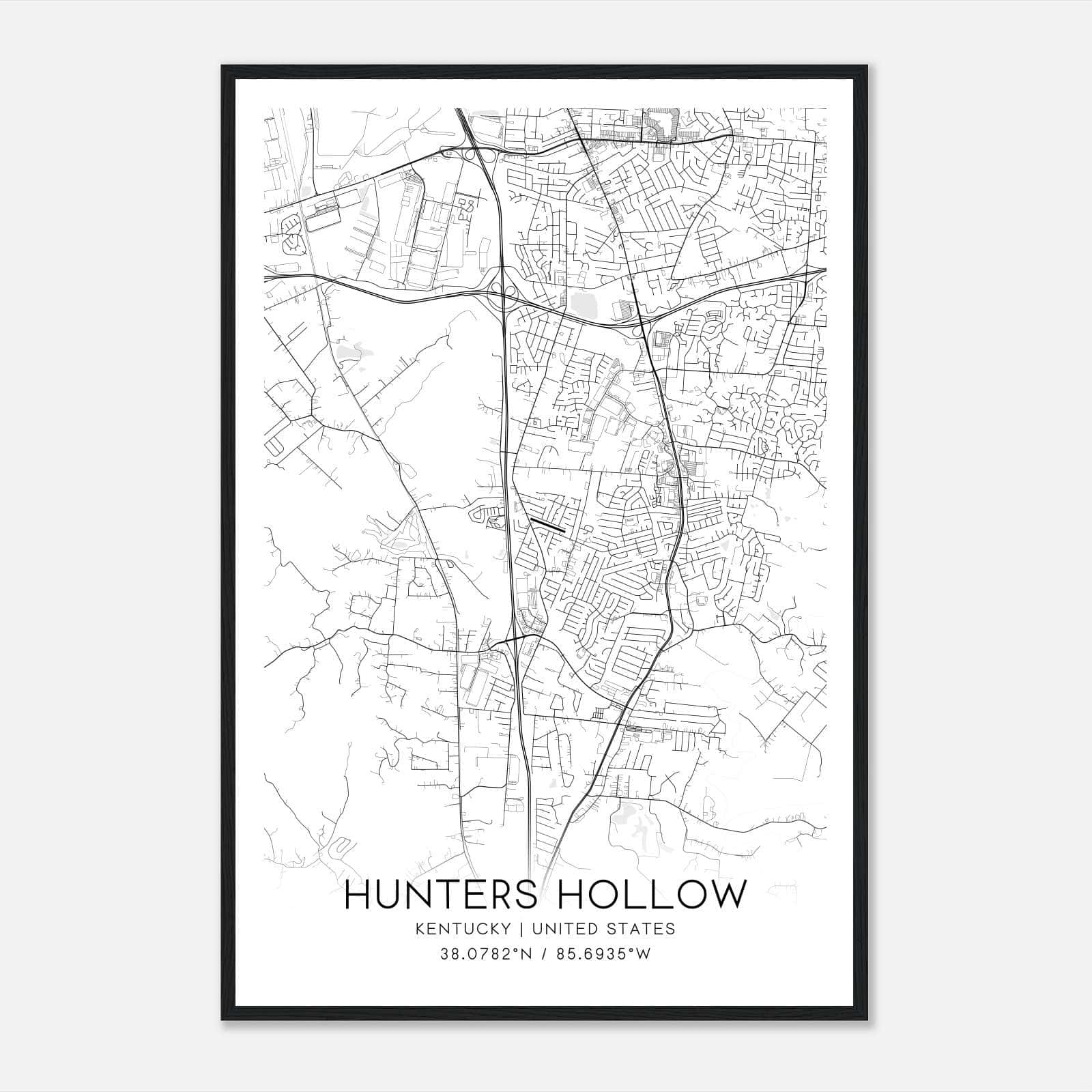 Hunters Hollow Kentucky Map Poster, Modern Home Decor Wall Art Print Hunters Hollow Kentucky Map Poster, Modern Home Decor Wall Art Print