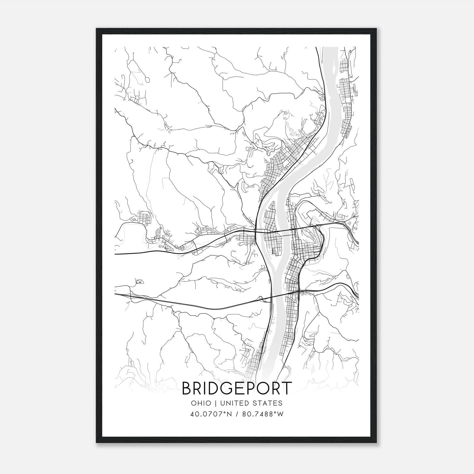 Bridgeport Ohio Map Poster, Modern Home Decor Wall Art Print Bridgeport Ohio Map Poster, Modern Home Decor Wall Art Print