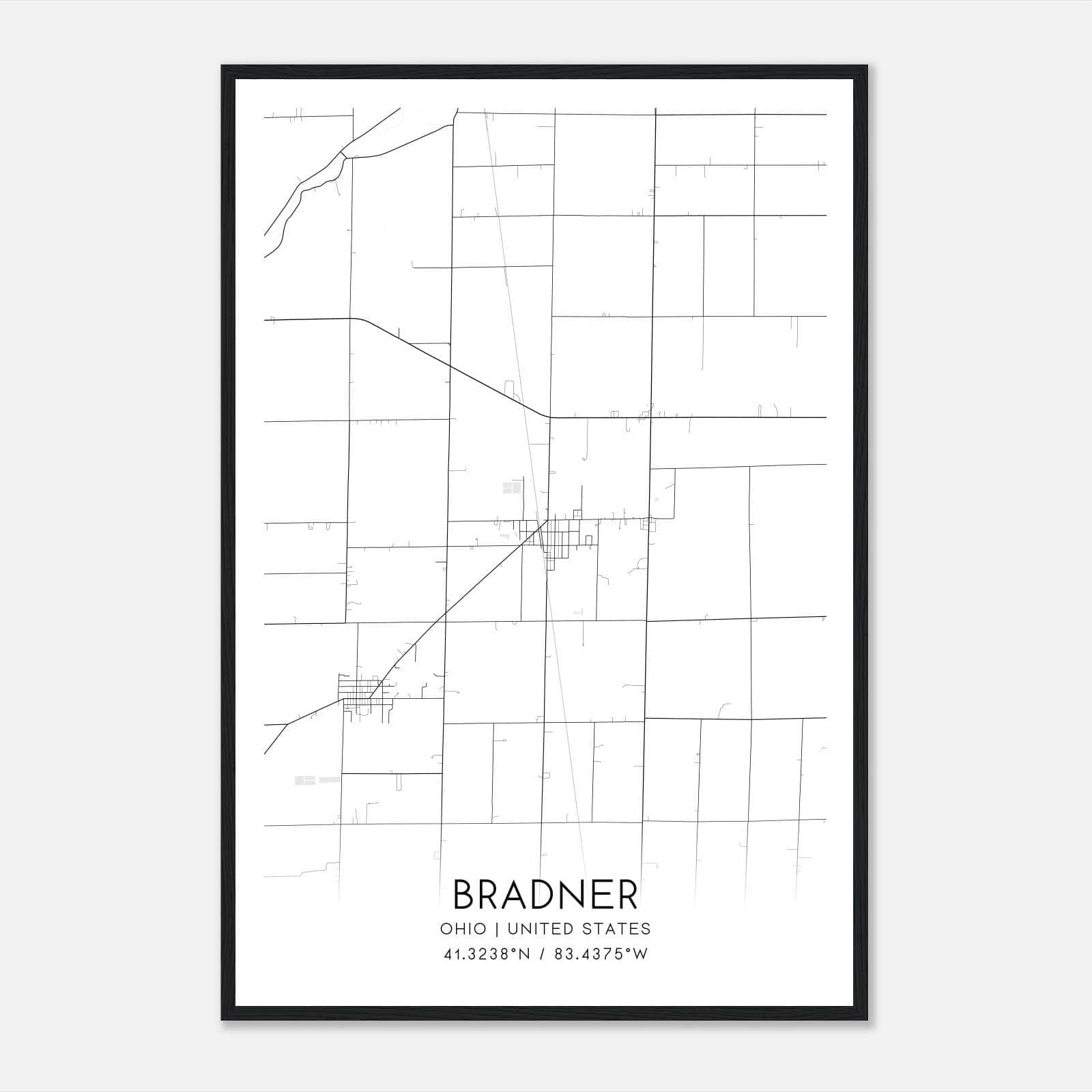 Bradner Ohio Map Poster, Modern Home Decor Wall Art Print Bradner Ohio Map Poster, Modern Home Decor Wall Art Print