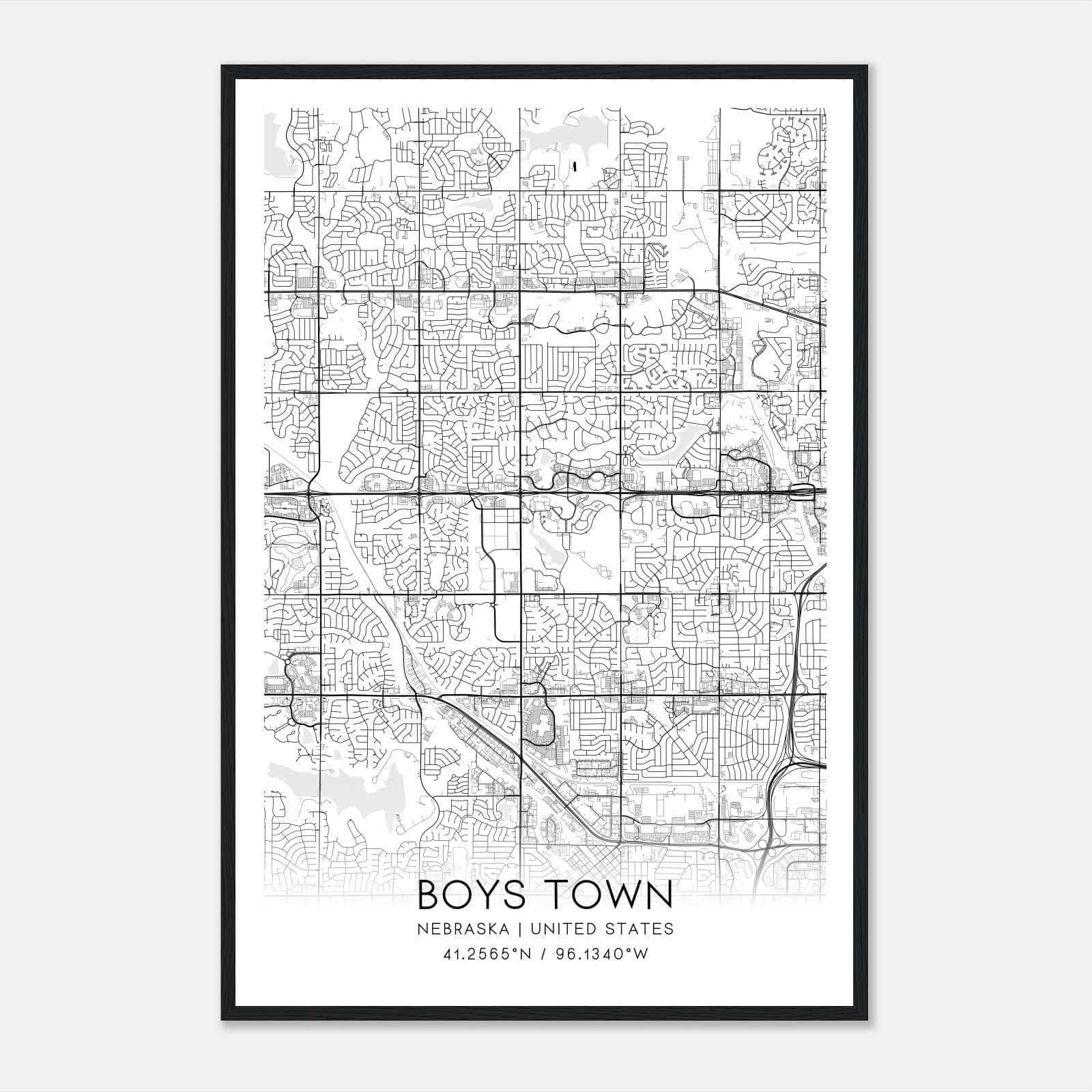 Boys Town Nebraska Map Poster, Modern Home Decor Wall Art Print Boys Town Nebraska Map Poster, Modern Home Decor Wall Art Print