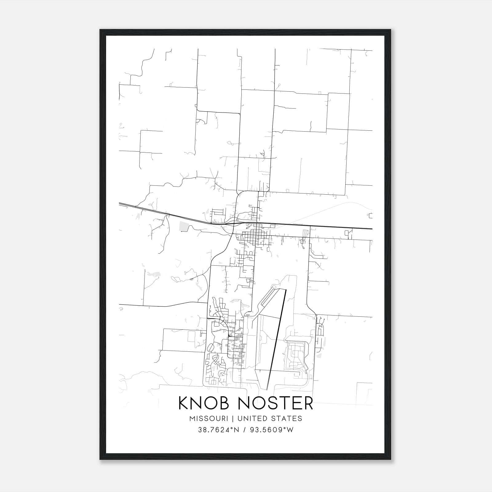 Knob Noster Missouri Map Poster, Modern Home Decor Wall Art Print Knob Noster Missouri Map Poster, Modern Home Decor Wall Art Print