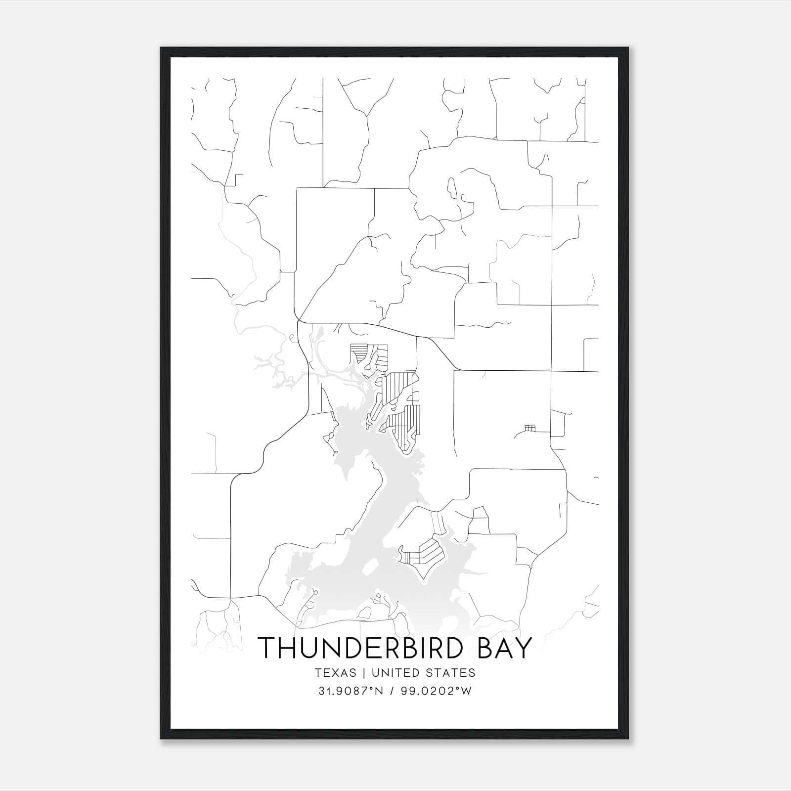 Thunderbird Bay Texas Map Poster, Modern Home Decor Wall Art Print Thunderbird Bay Texas Map Poster, Modern Home Decor Wall Art Print
