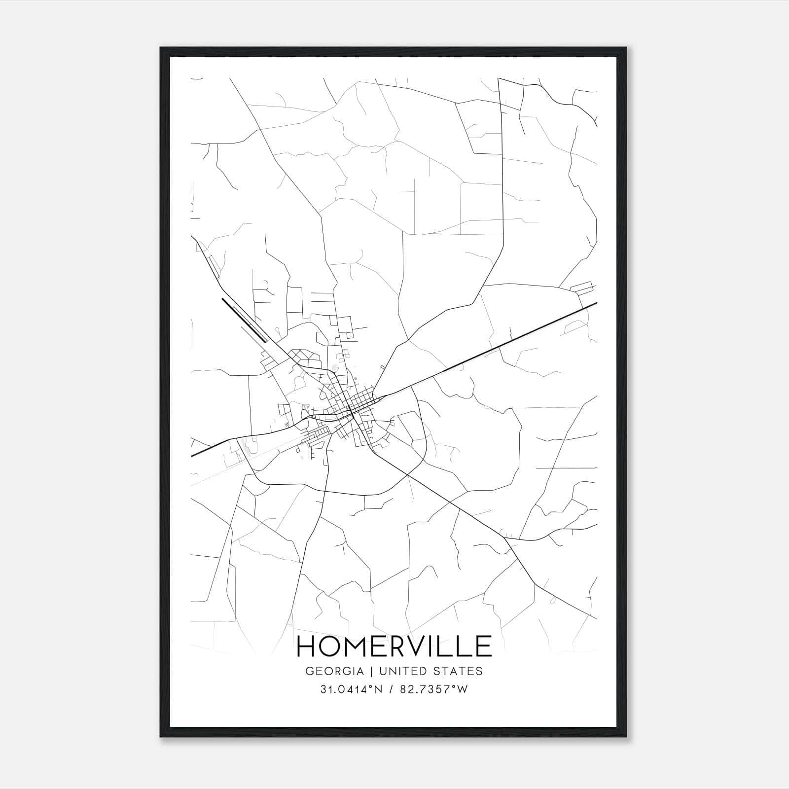 Homerville Georgia Map Poster, Modern Home Decor Wall Art Print Homerville Georgia Map Poster, Modern Home Decor Wall Art Print
