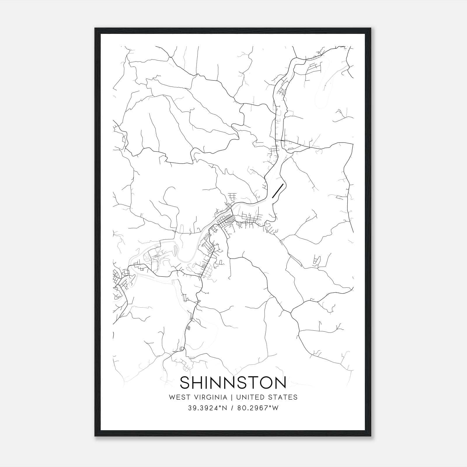 Shinnston West Virginia Map Poster, Modern Home Decor Wall Art Print Shinnston West Virginia Map Poster, Modern Home Decor Wall Art Print
