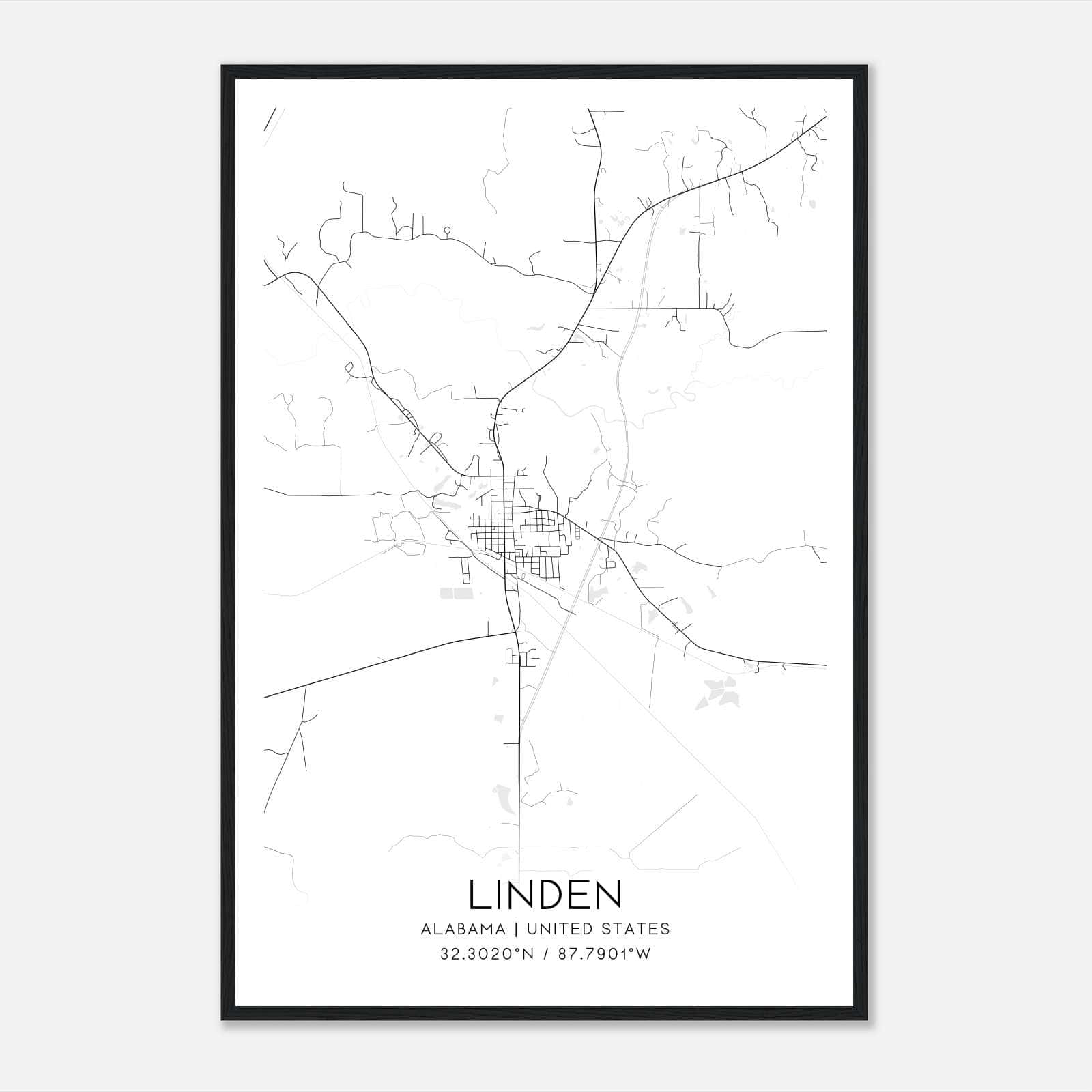 Linden Alabama Map Poster, Modern Home Decor Wall Art Print Linden Alabama Map Poster, Modern Home Decor Wall Art Print