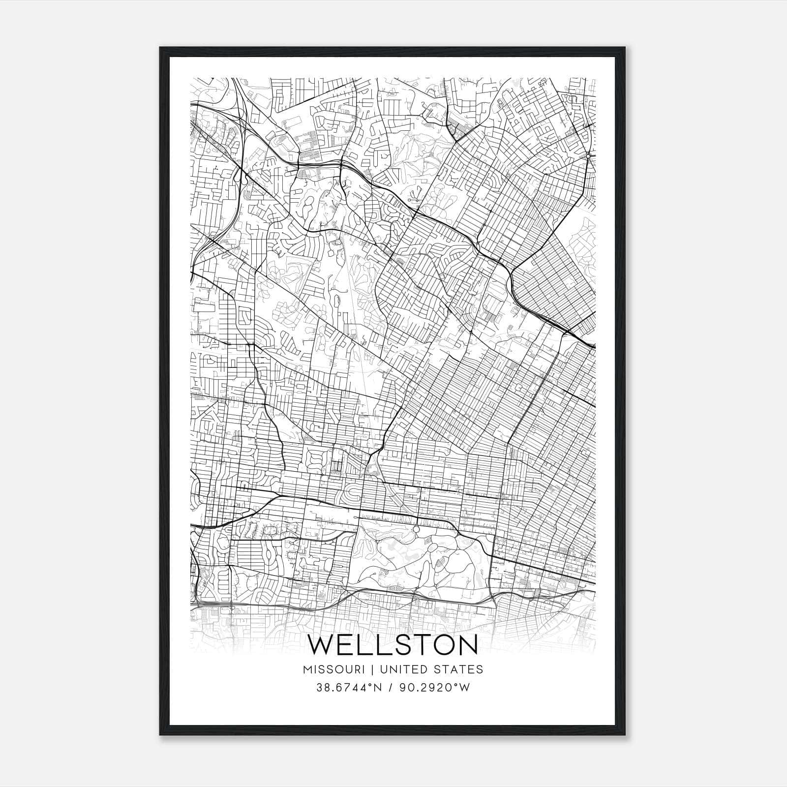 Wellston Missouri Map Poster, Modern Home Decor Wall Art Print Wellston Missouri Map Poster, Modern Home Decor Wall Art Print