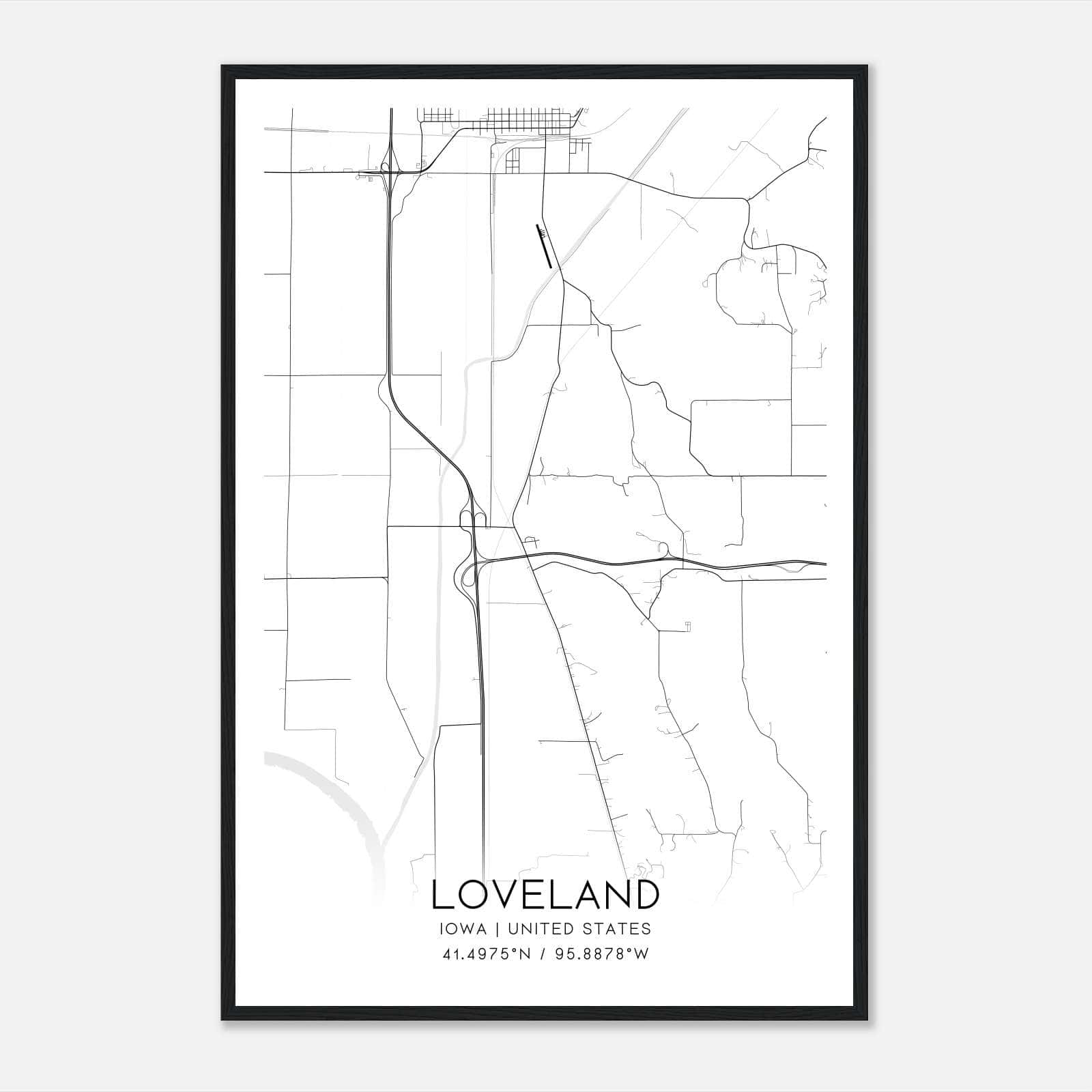 Loveland Iowa Map Poster, Modern Home Decor Wall Art Print Loveland Iowa Map Poster, Modern Home Decor Wall Art Print