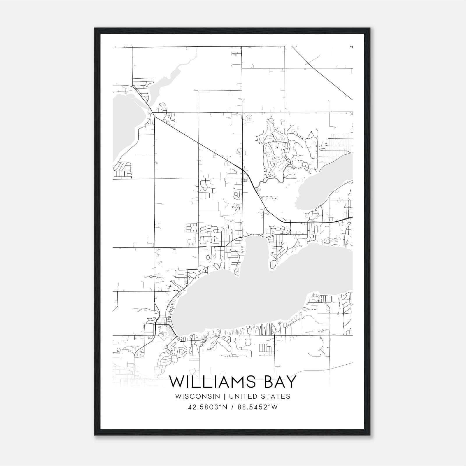 Williams Bay Wisconsin Map Poster, Modern Home Decor Wall Art Print Williams Bay Wisconsin Map Poster, Modern Home Decor Wall Art Print