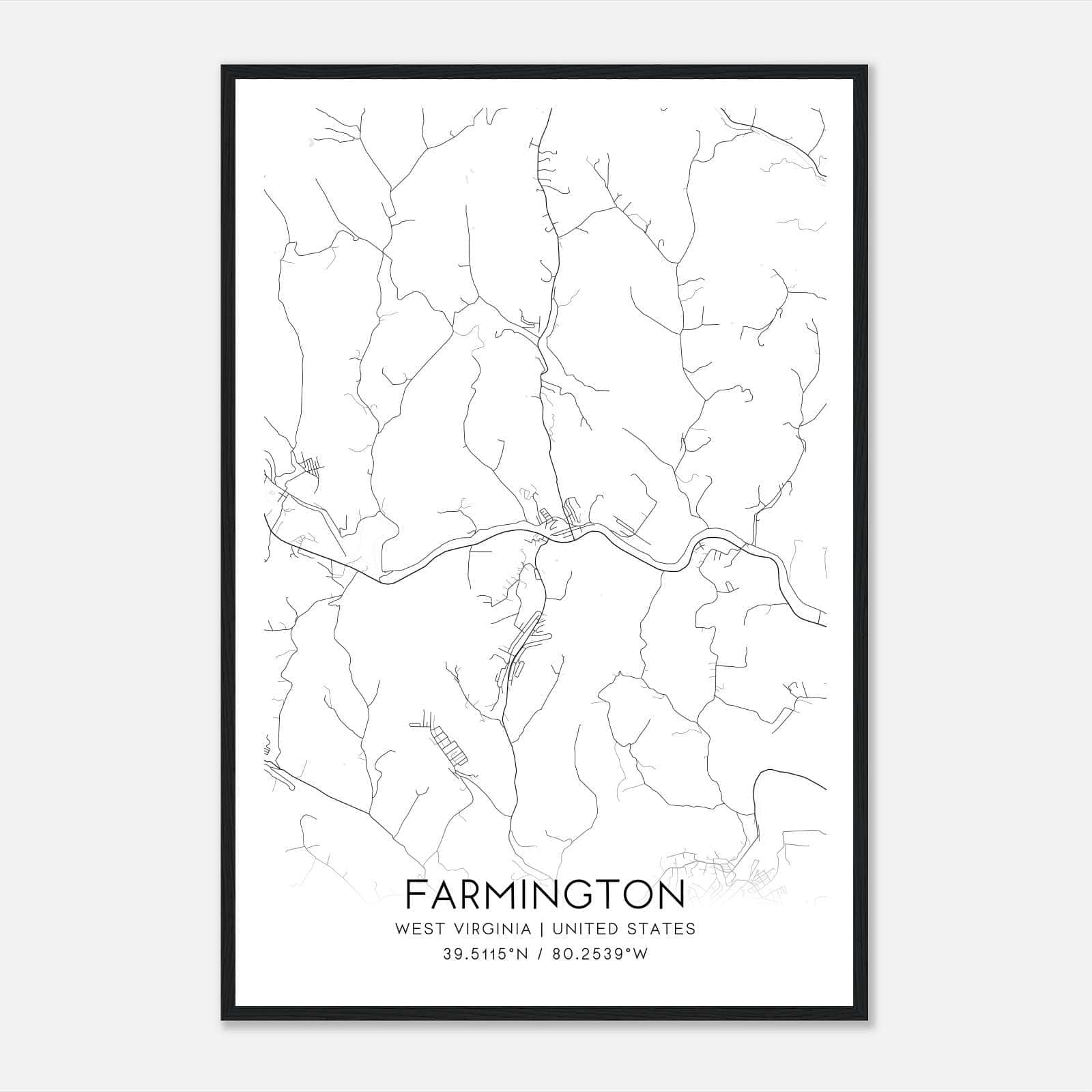 Farmington West Virginia Map Poster, Modern Home Decor Wall Art Print Farmington West Virginia Map Poster, Modern Home Decor Wall Art Print