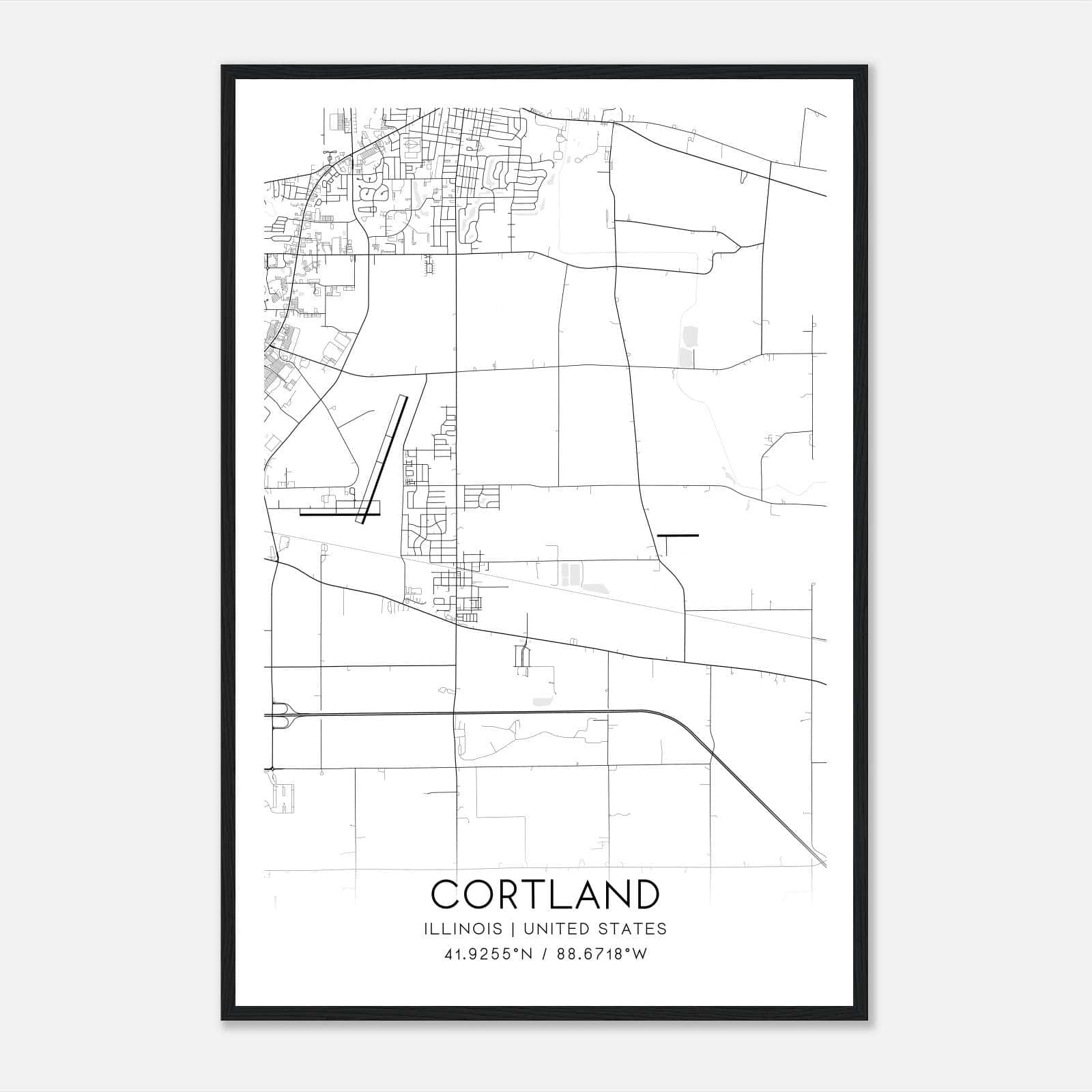 Cortland Illinois Map Poster, Modern Home Decor Wall Art Print Cortland Illinois Map Poster, Modern Home Decor Wall Art Print