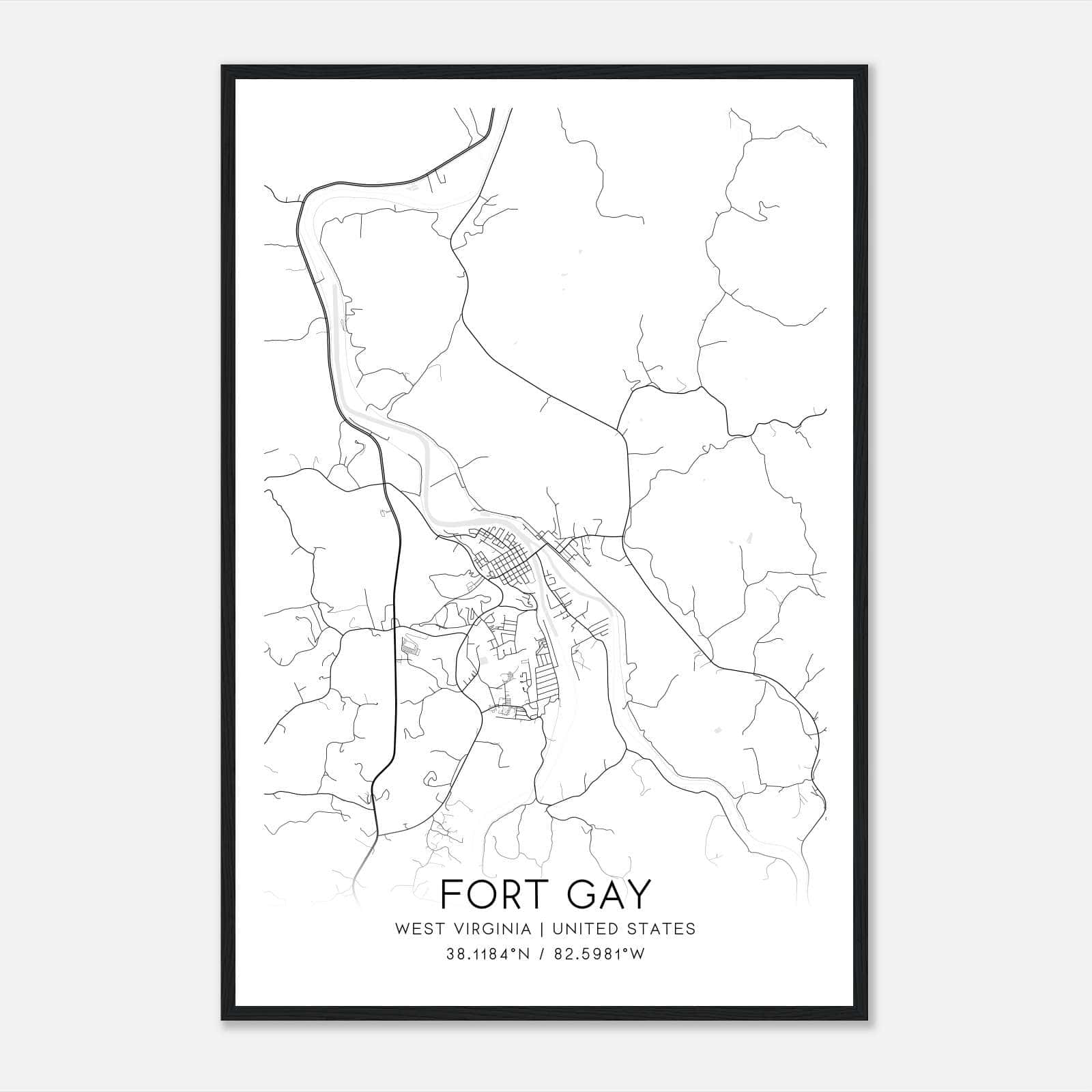 Fort Gay West Virginia Map Poster, Modern Home Decor Wall Art Print Fort Gay West Virginia Map Poster, Modern Home Decor Wall Art Print