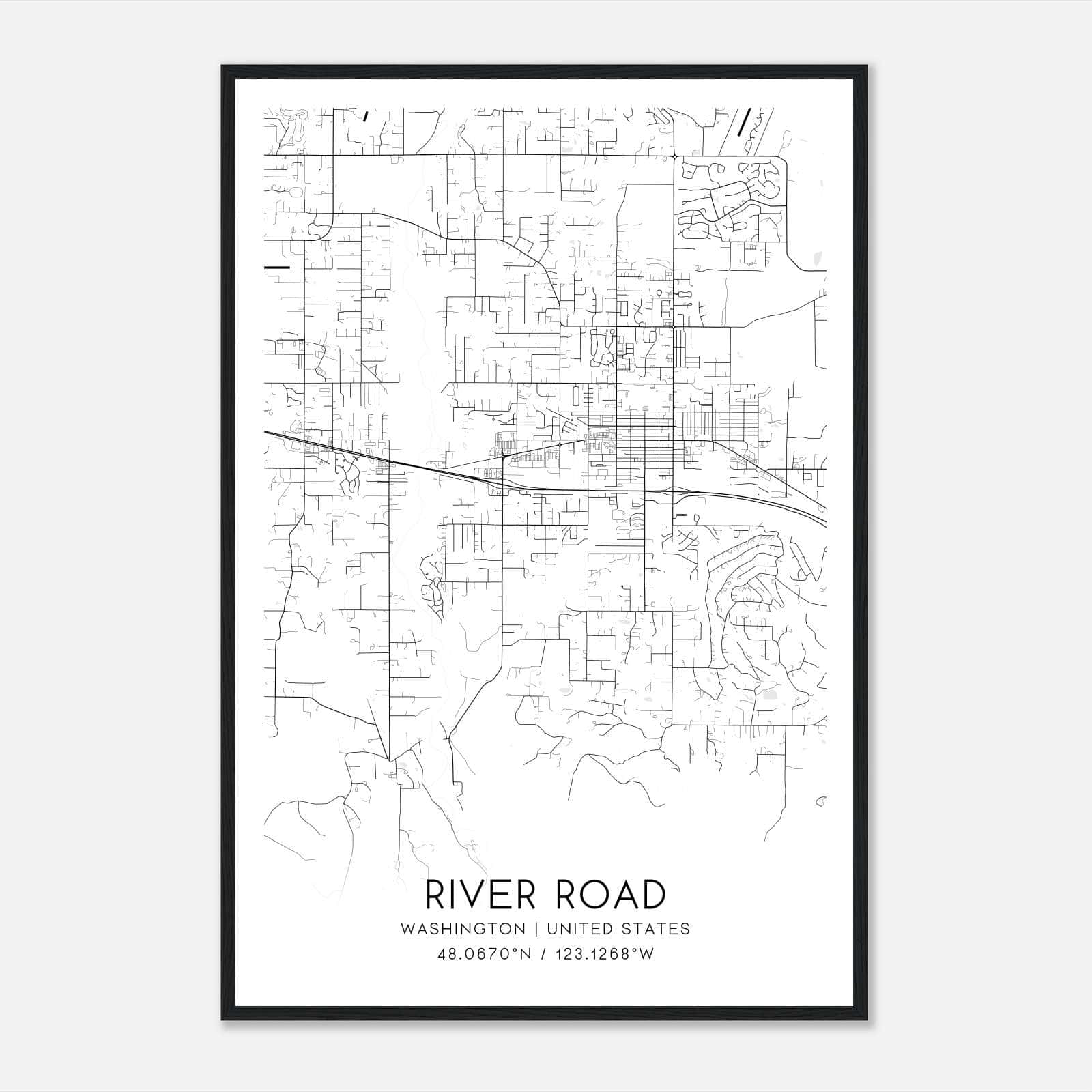 River Road Washington Map Poster, Modern Home Decor Wall Art Print River Road Washington Map Poster, Modern Home Decor Wall Art Print