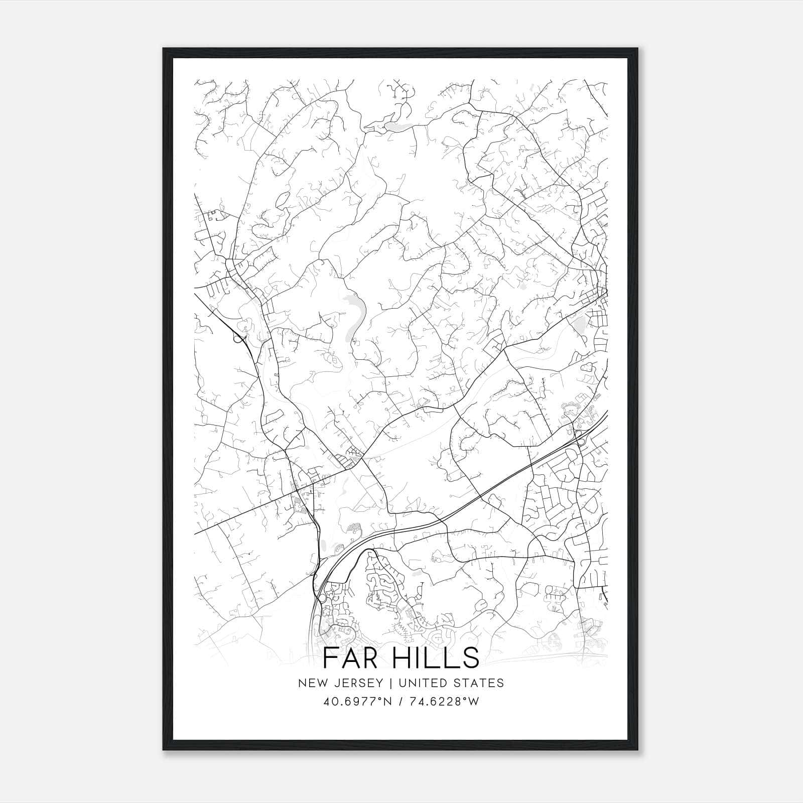 Far Hills New Jersey Map Poster, Modern Home Decor Wall Art Print Far Hills New Jersey Map Poster, Modern Home Decor Wall Art Print