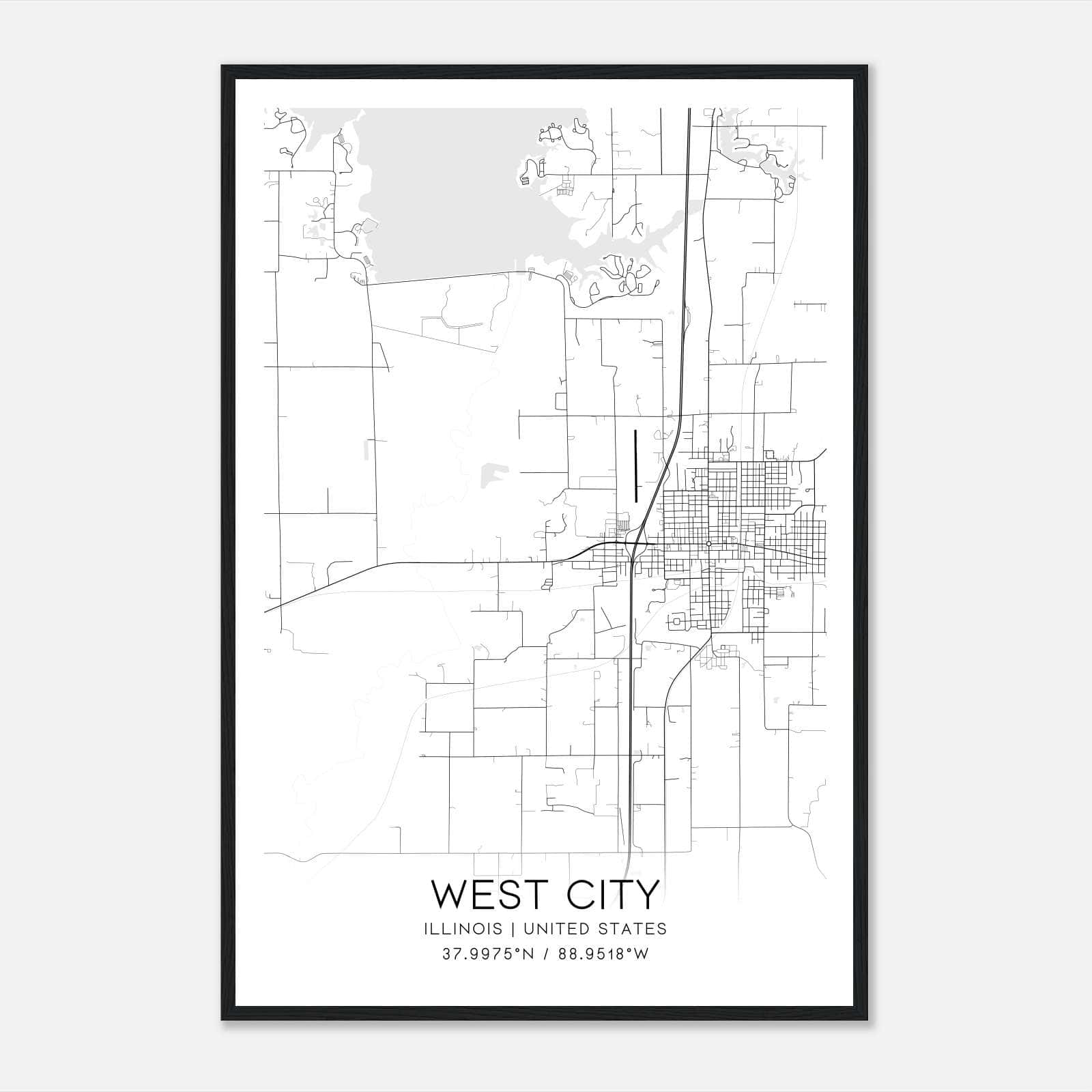West City Illinois Map Poster, Modern Home Decor Wall Art Print West City Illinois Map Poster, Modern Home Decor Wall Art Print