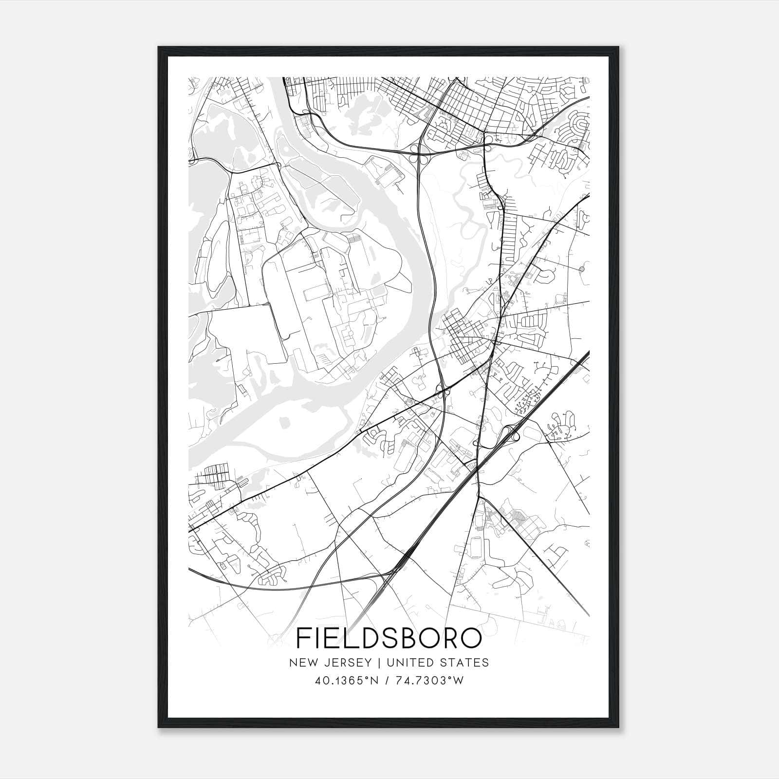 Fieldsboro New Jersey Map Poster, Modern Home Decor Wall Art Print Fieldsboro New Jersey Map Poster, Modern Home Decor Wall Art Print