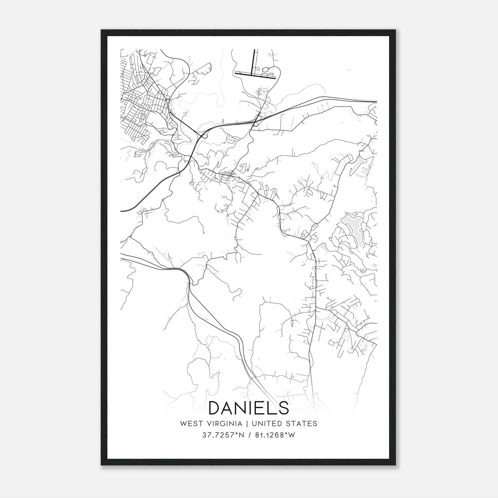 Daniels West Virginia Map Poster, Modern Home Decor Wall Art Print Daniels West Virginia Map Poster, Modern Home Decor Wall Art Print