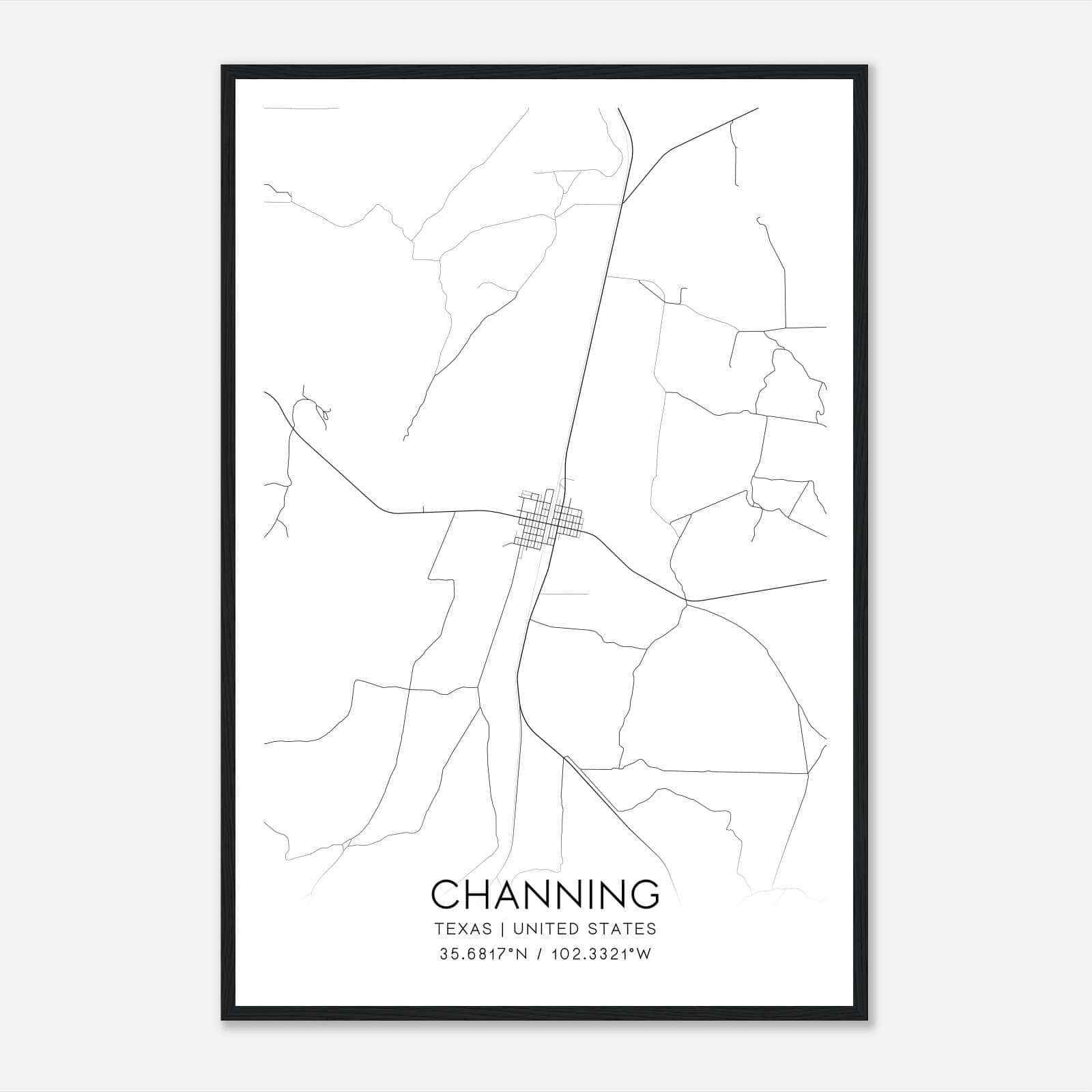 Channing Texas Map Poster, Modern Home Decor Wall Art Print Channing Texas Map Poster, Modern Home Decor Wall Art Print