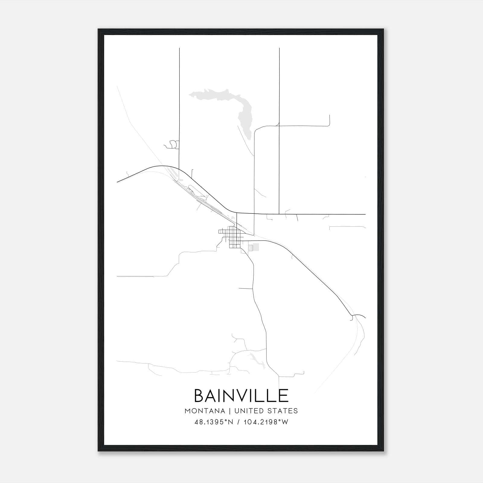 Bainville Montana Map Poster, Modern Home Decor Wall Art Print Bainville Montana Map Poster, Modern Home Decor Wall Art Print