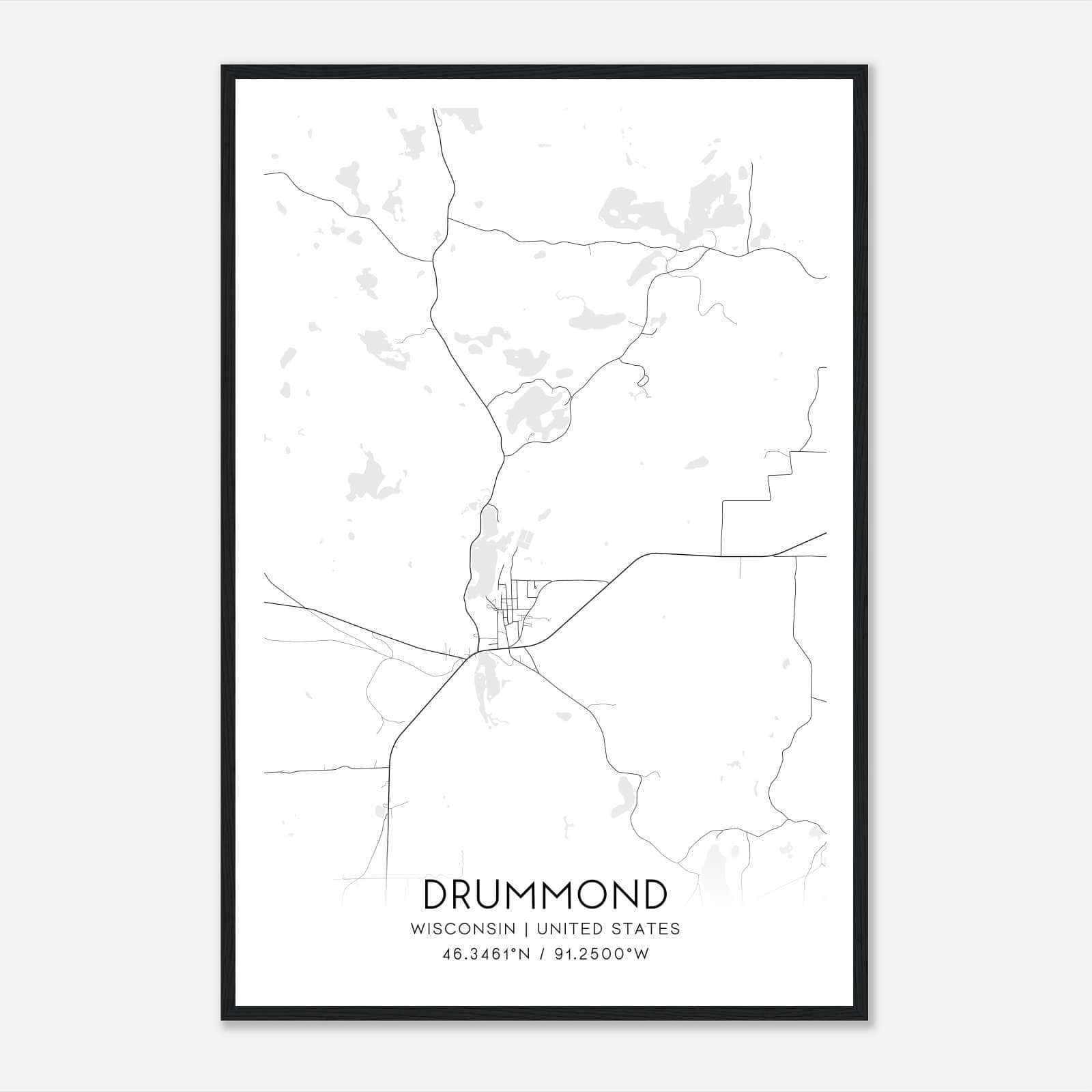 Drummond Wisconsin Map Poster, Modern Home Decor Wall Art Print Drummond Wisconsin Map Poster, Modern Home Decor Wall Art Print