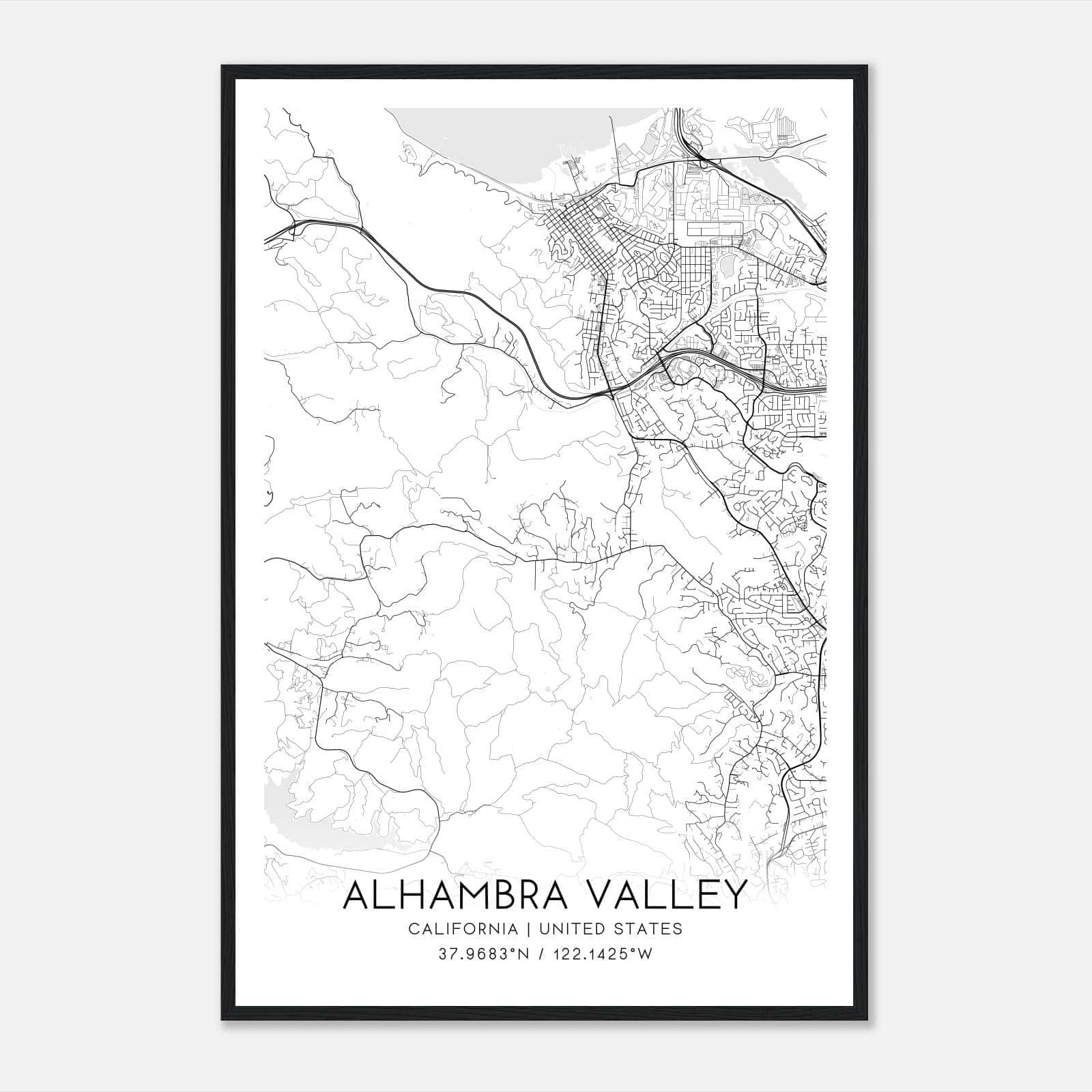 Alhambra Valley California Map Poster, Modern Home Decor Wall Art Print Alhambra Valley California Map Poster, Modern Home Decor Wall Art Print
