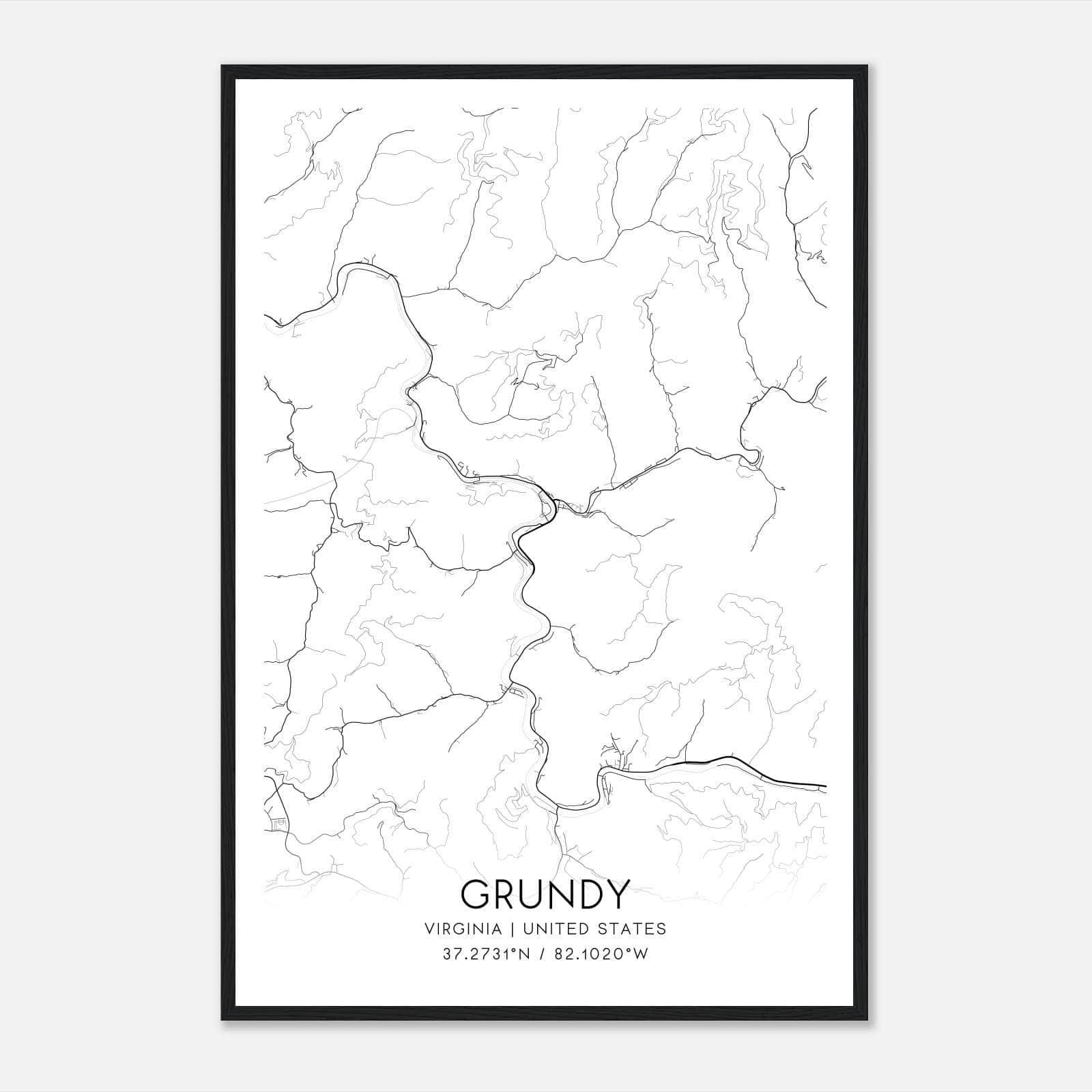 Grundy Virginia Map Poster, Modern Home Decor Wall Art Print Grundy Virginia Map Poster, Modern Home Decor Wall Art Print
