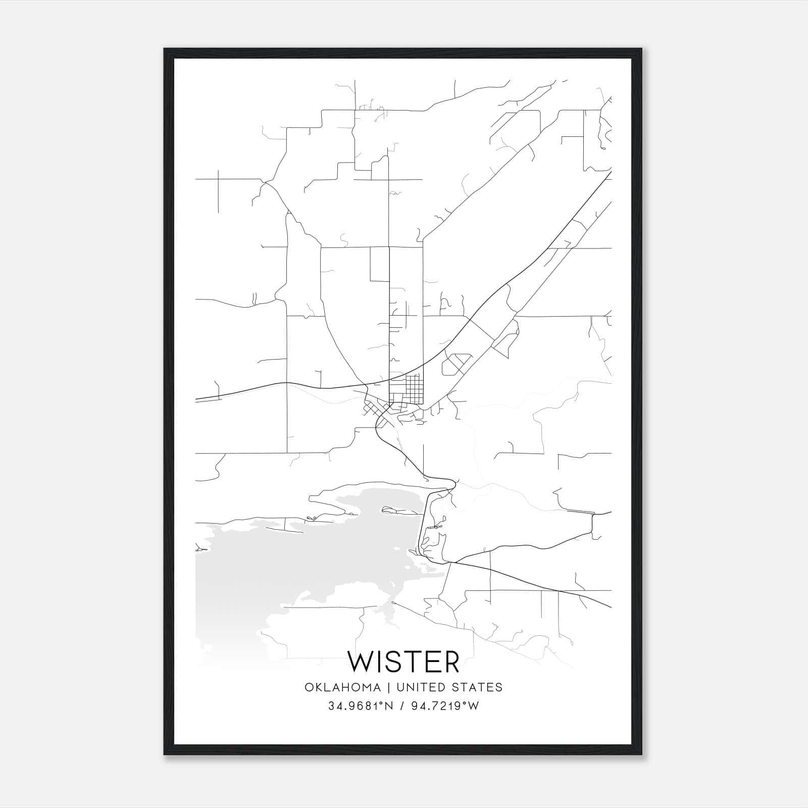 Wister Oklahoma Map Poster, Modern Home Decor Wall Art Print Wister Oklahoma Map Poster, Modern Home Decor Wall Art Print