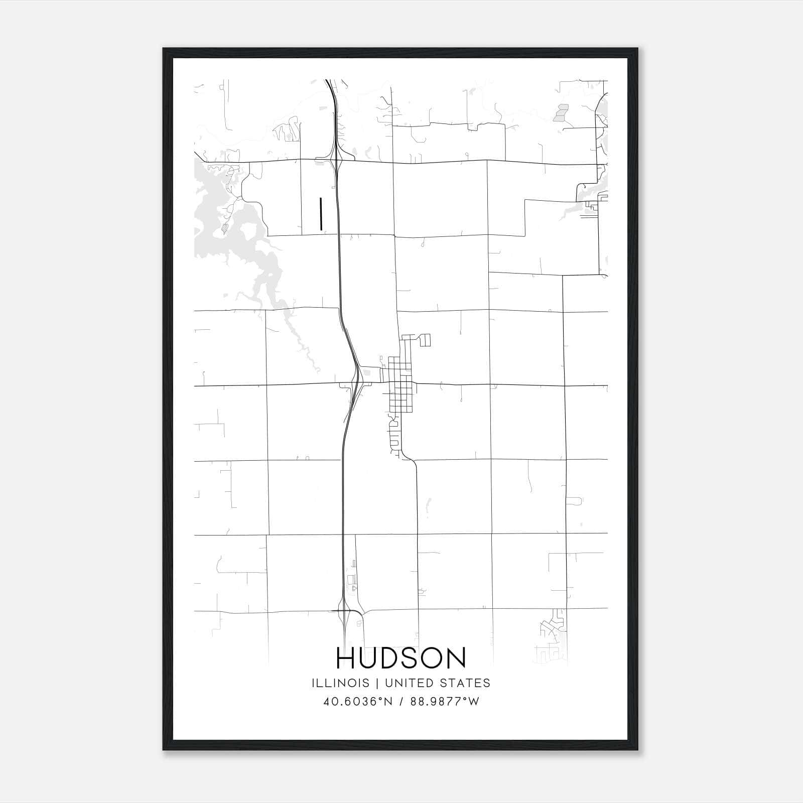 Hudson Illinois Map Poster, Modern Home Decor Wall Art Print Hudson Illinois Map Poster, Modern Home Decor Wall Art Print