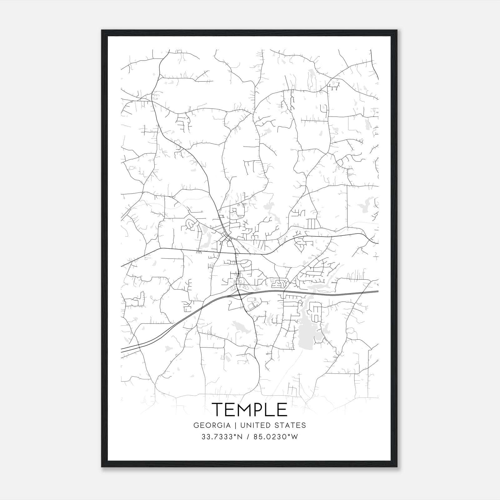 Temple Georgia Map Poster, Modern Home Decor Wall Art Print Temple Georgia Map Poster, Modern Home Decor Wall Art Print