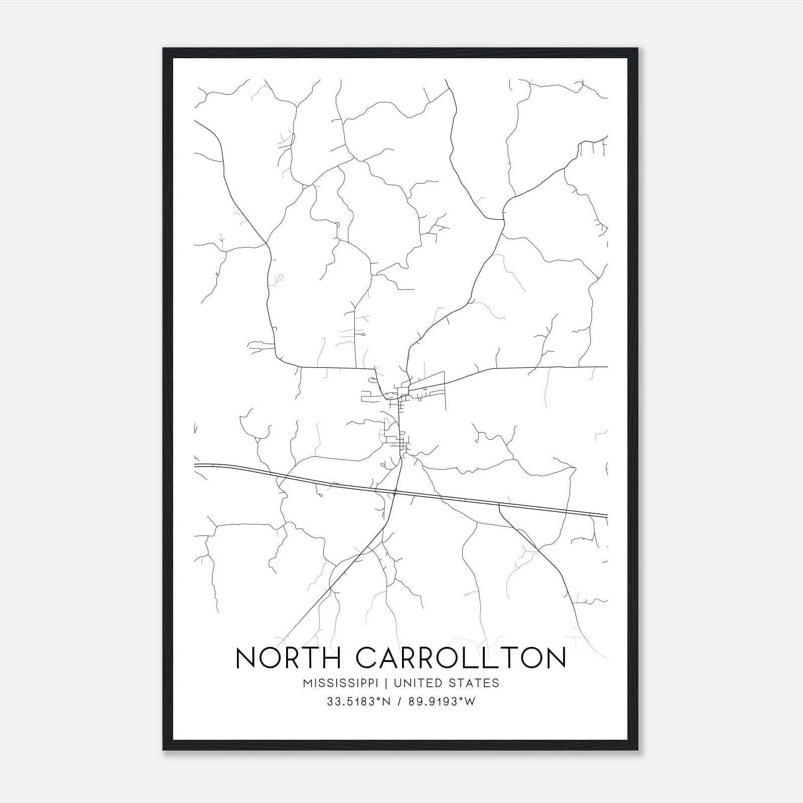 North Carrollton Mississippi Map Poster, Modern Home Decor Wall Art Print North Carrollton Mississippi Map Poster, Modern Home Decor Wall Art Print