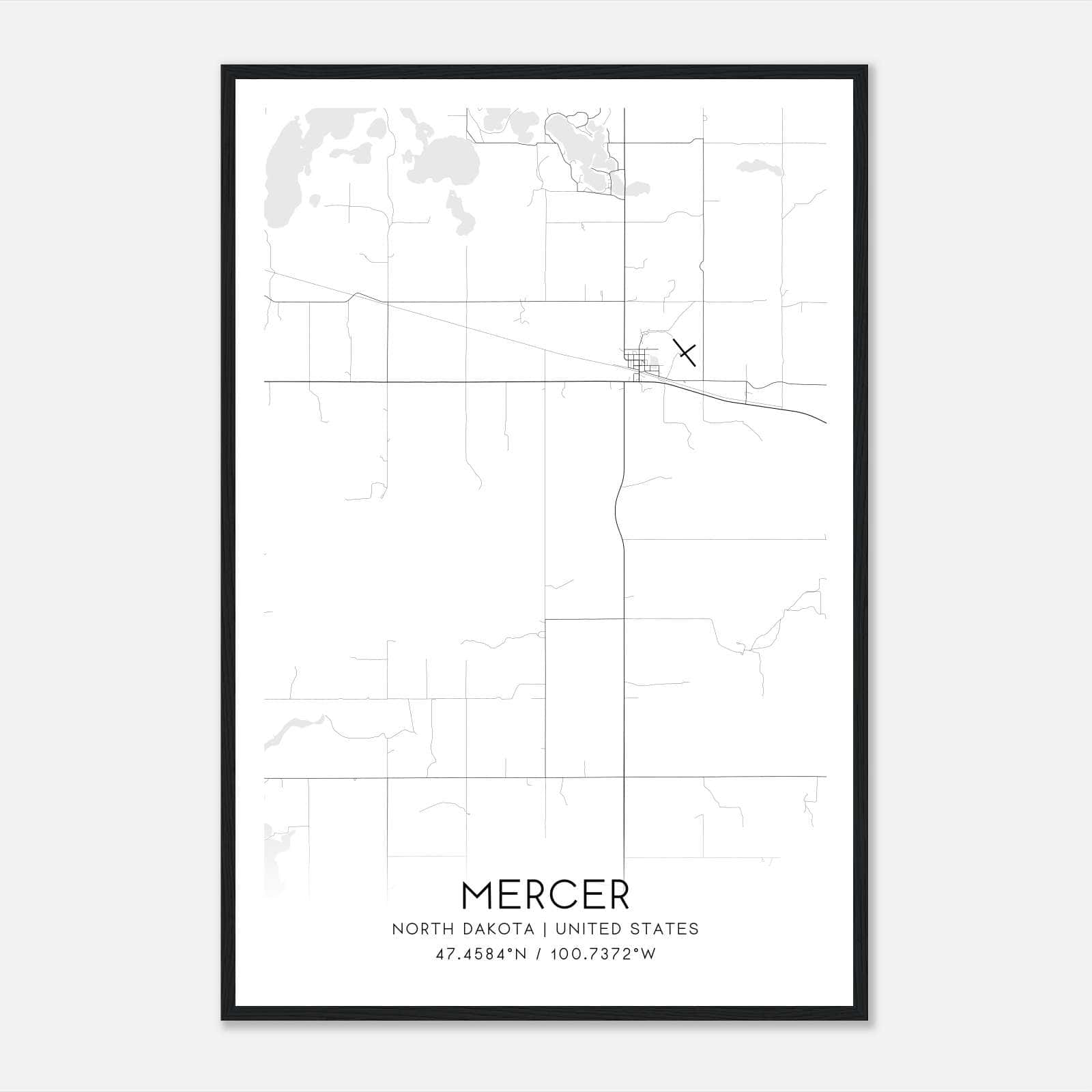 Mercer North Dakota Map Poster, Modern Home Decor Wall Art Print Mercer North Dakota Map Poster, Modern Home Decor Wall Art Print