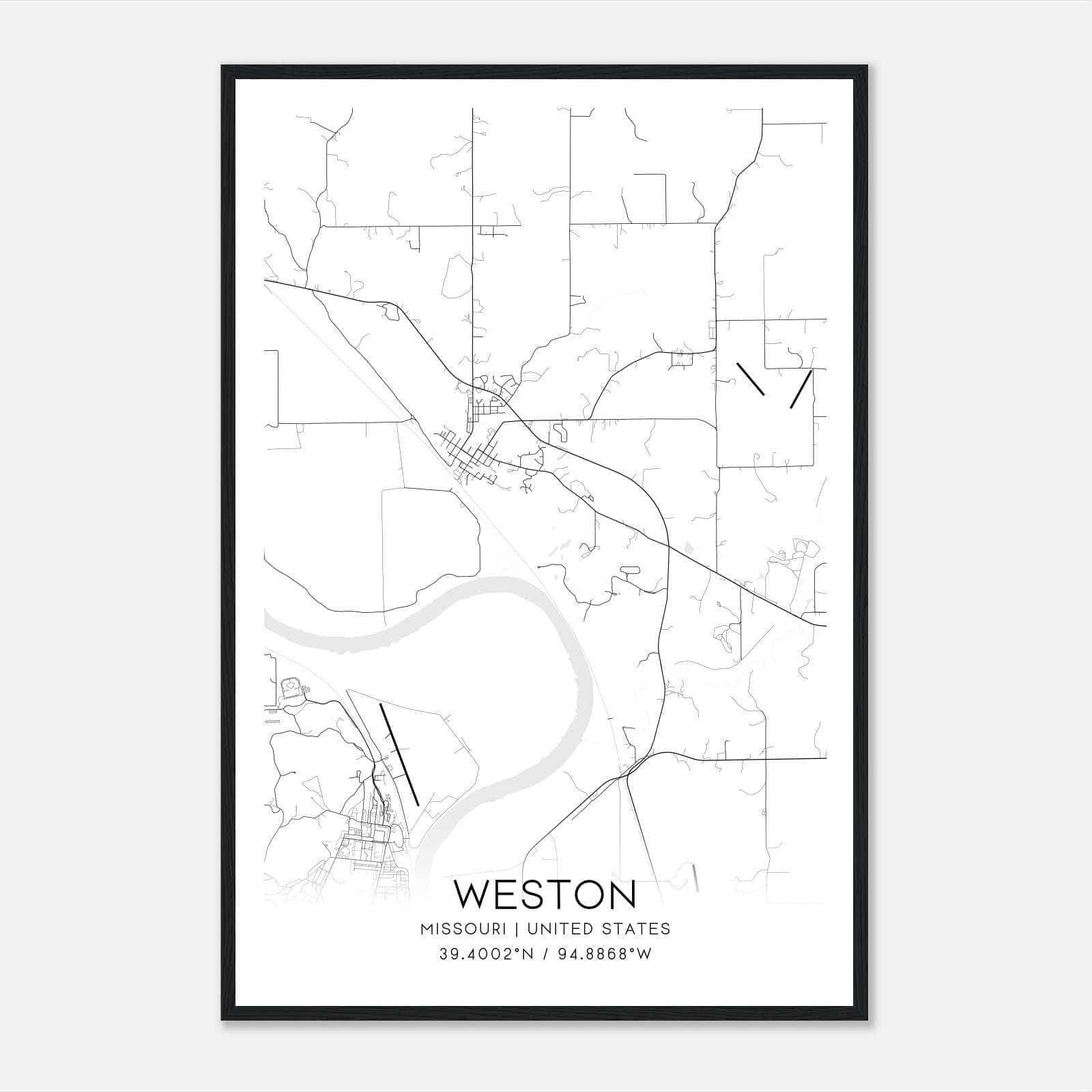 Weston Missouri Map Poster, Modern Home Decor Wall Art Print Weston Missouri Map Poster, Modern Home Decor Wall Art Print