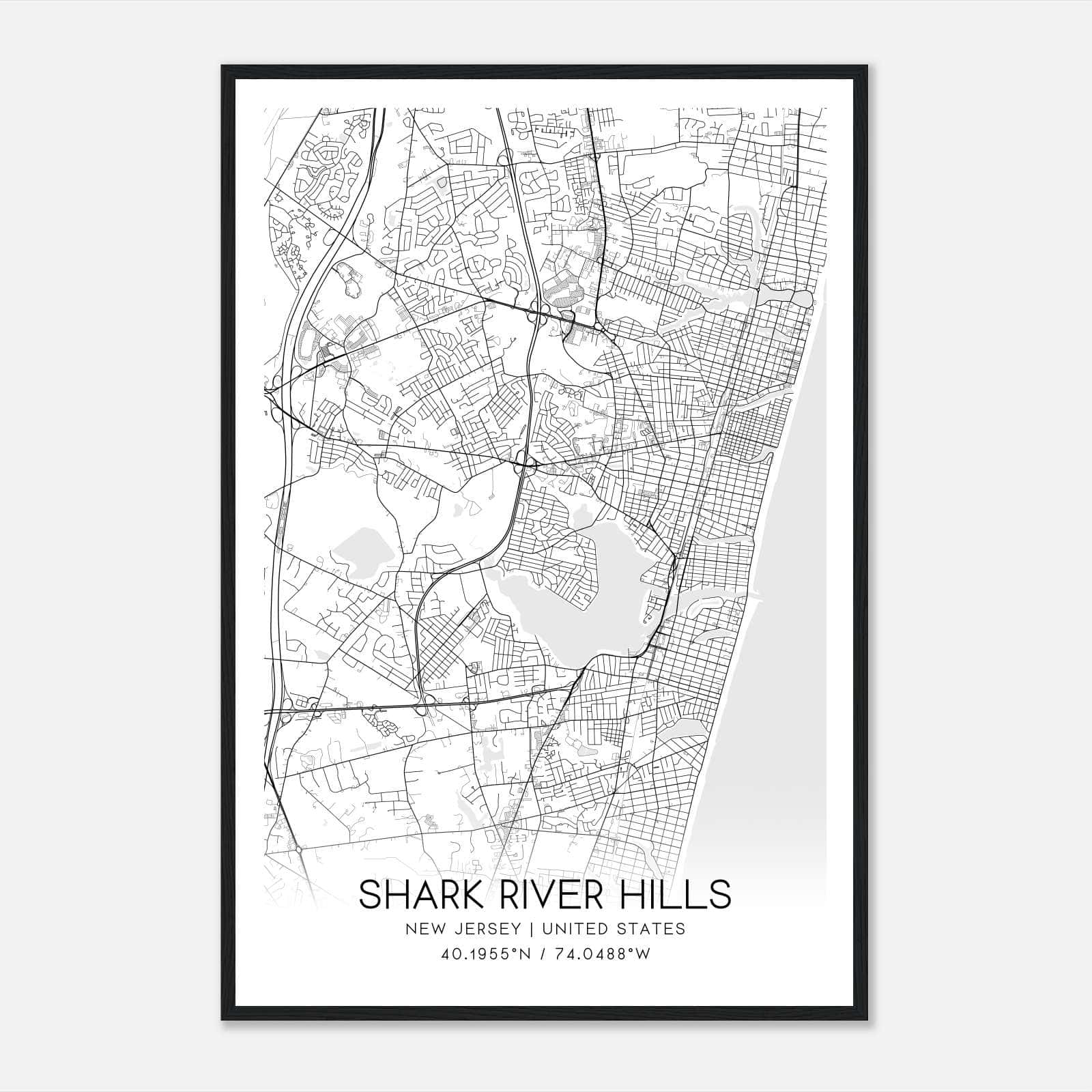 Shark River Hills New Jersey Map Poster, Modern Home Decor Wall Art Print Shark River Hills New Jersey Map Poster, Modern Home Decor Wall Art Print